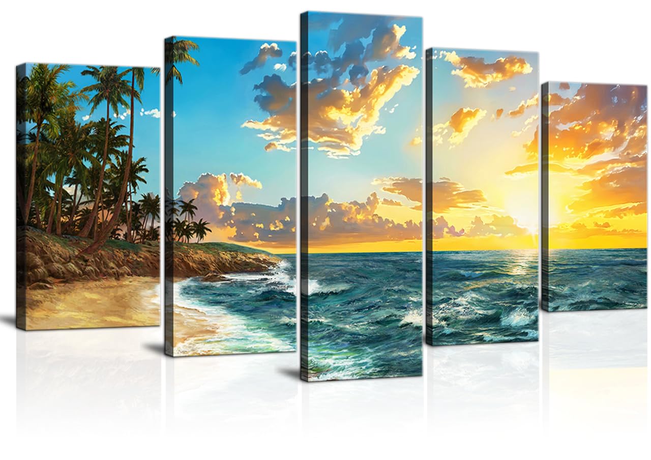Popuwall Coastal Canvas Wall Art - Beach & Ocean Waves Decor for Living Room & Bedroom