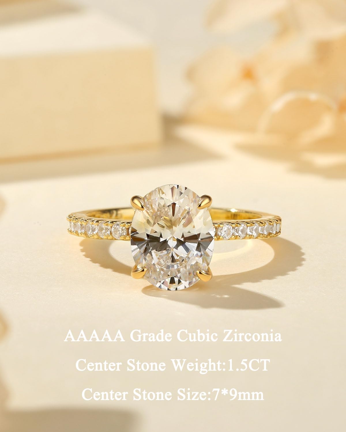 1.5/5.5CT Oval Cut Simulated Diamond Engagement Ring for Women - 925 Sterling Silver 18K Gold Plated Promise Ring - Perfect for Proposals, Anniversaries & Special Occasions