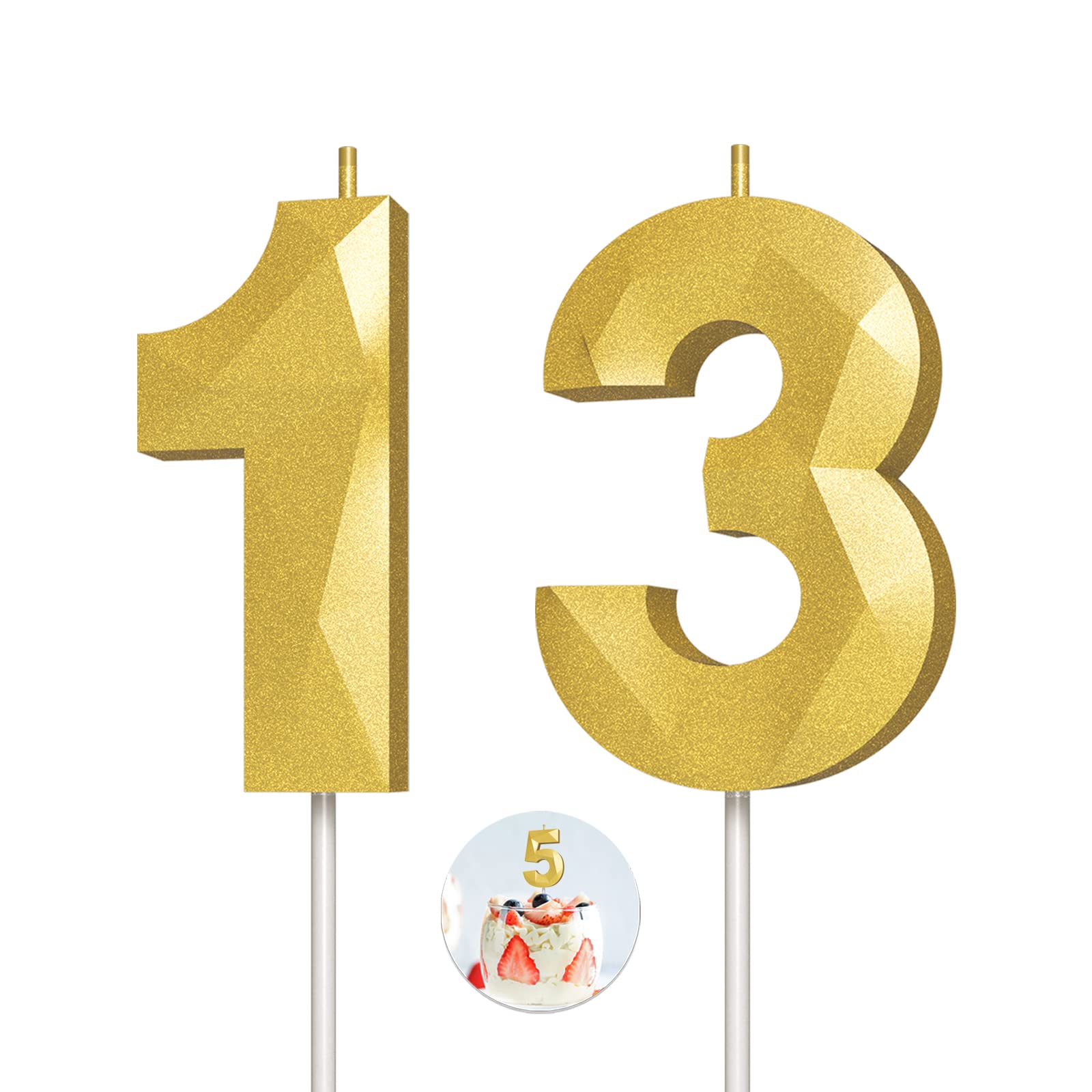 3D Diamond Shape Gold Number 13 Birthday Candles for Cake - Elegant Wedding & Party Decorations | Perfect for Birthday Celebrations, Anniversaries, Reunions and Theme Parties