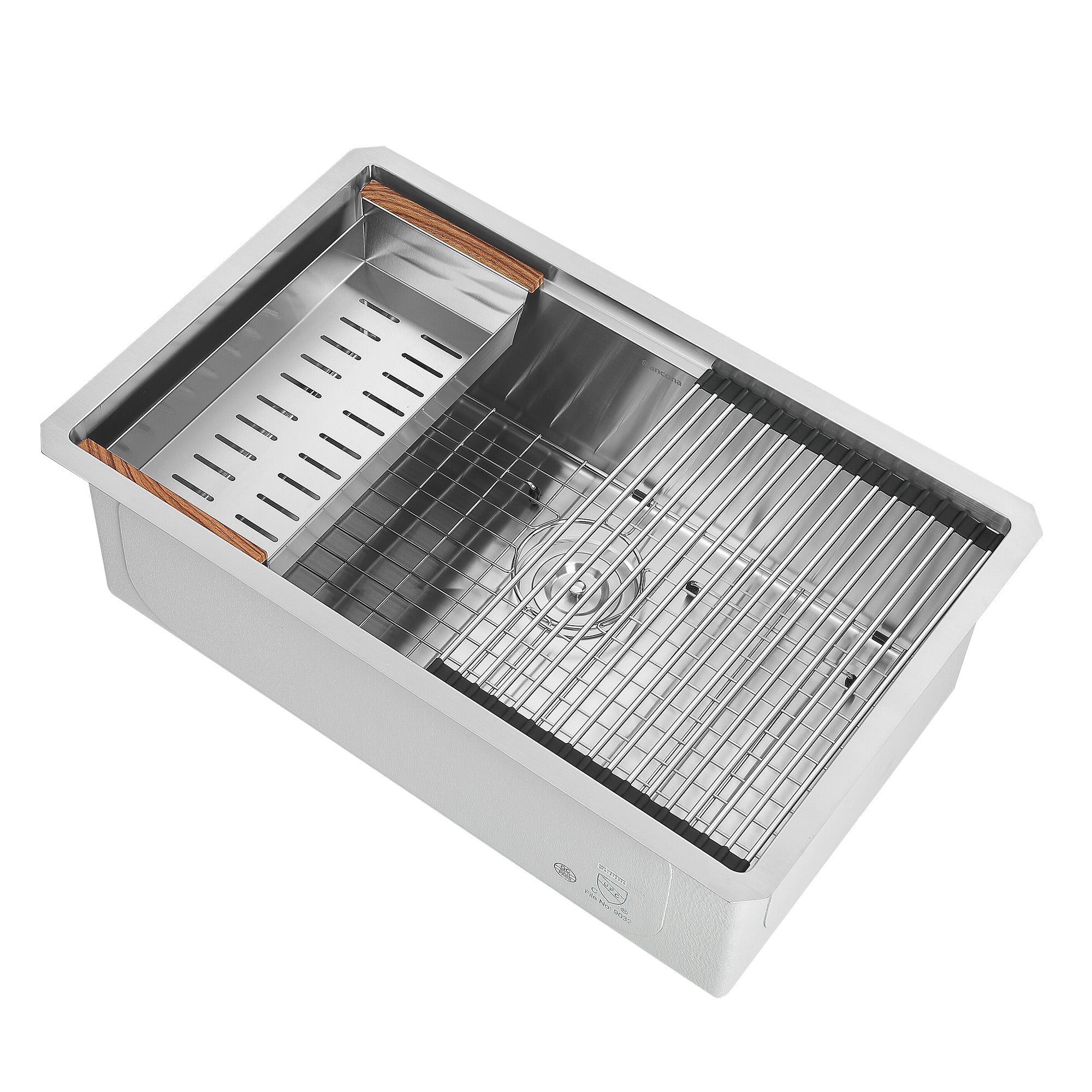 Ancona 30-Inch Handmade Undermount Single Bowl Workstation Kitchen Sink with Accessories - Satin Stainless Steel - Perfect for Modern Kitchens & Food Prep Stations