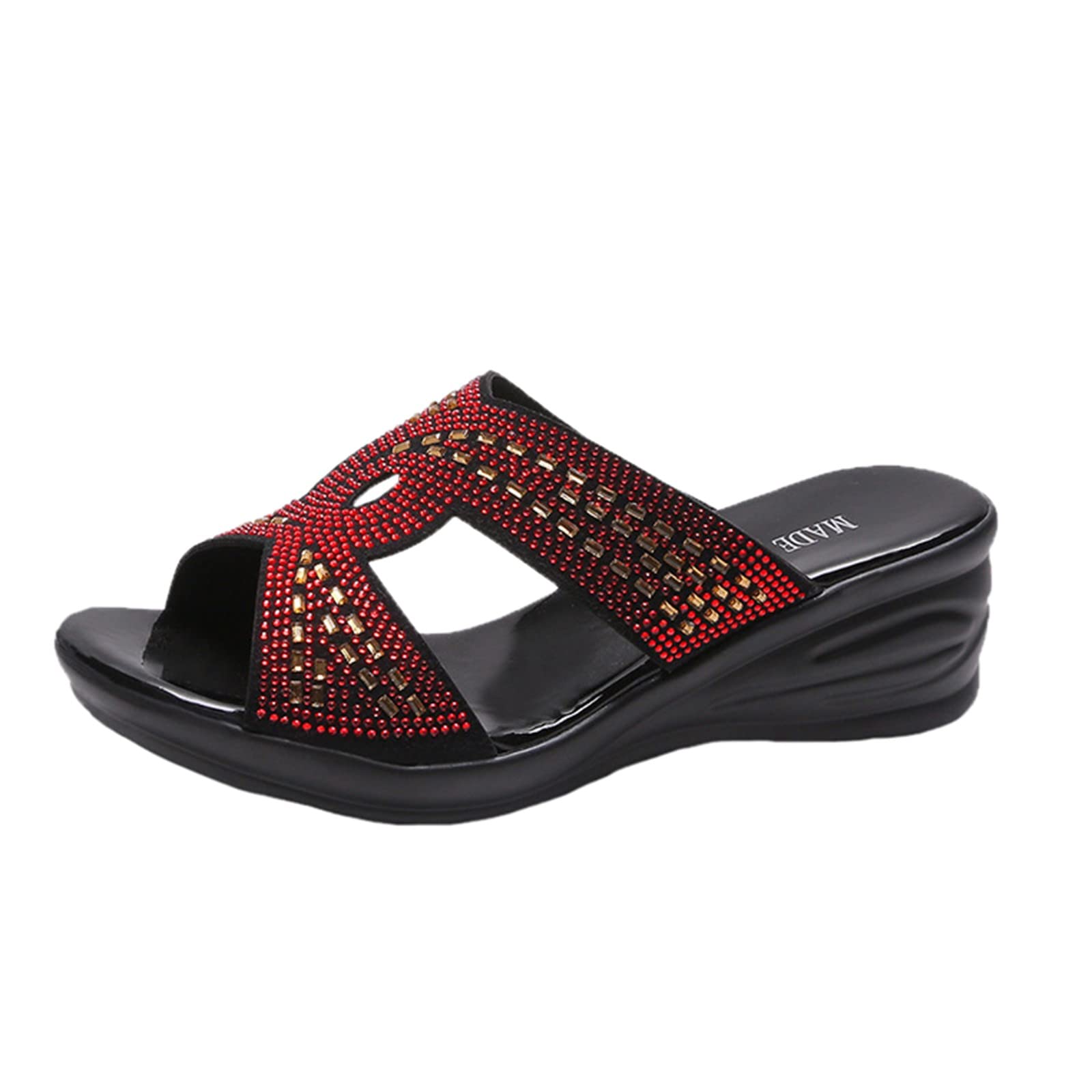 **Women's Comfortable Leather Wedge Sandals with Elastic Ankle Strap - Casual Slide Sandals for Summer, Beach, and Everyday Wear (Tan)**
