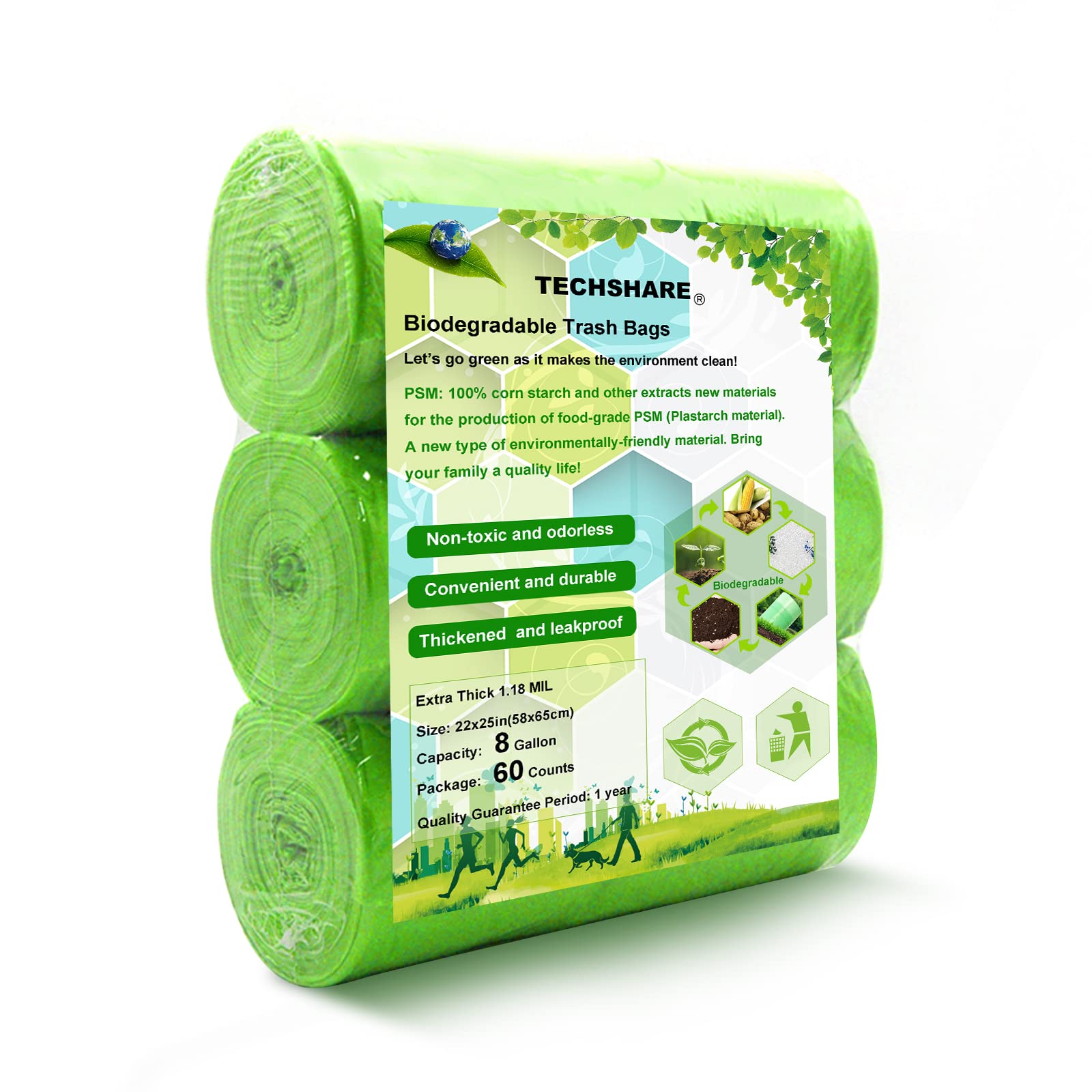 8 Gallon Biodegradable Trash Bags - Eco-Friendly Medium Garbage Bags for Kitchen, Bathroom & Office - Compostable & Recyclable Waste Bags for Sustainable Living