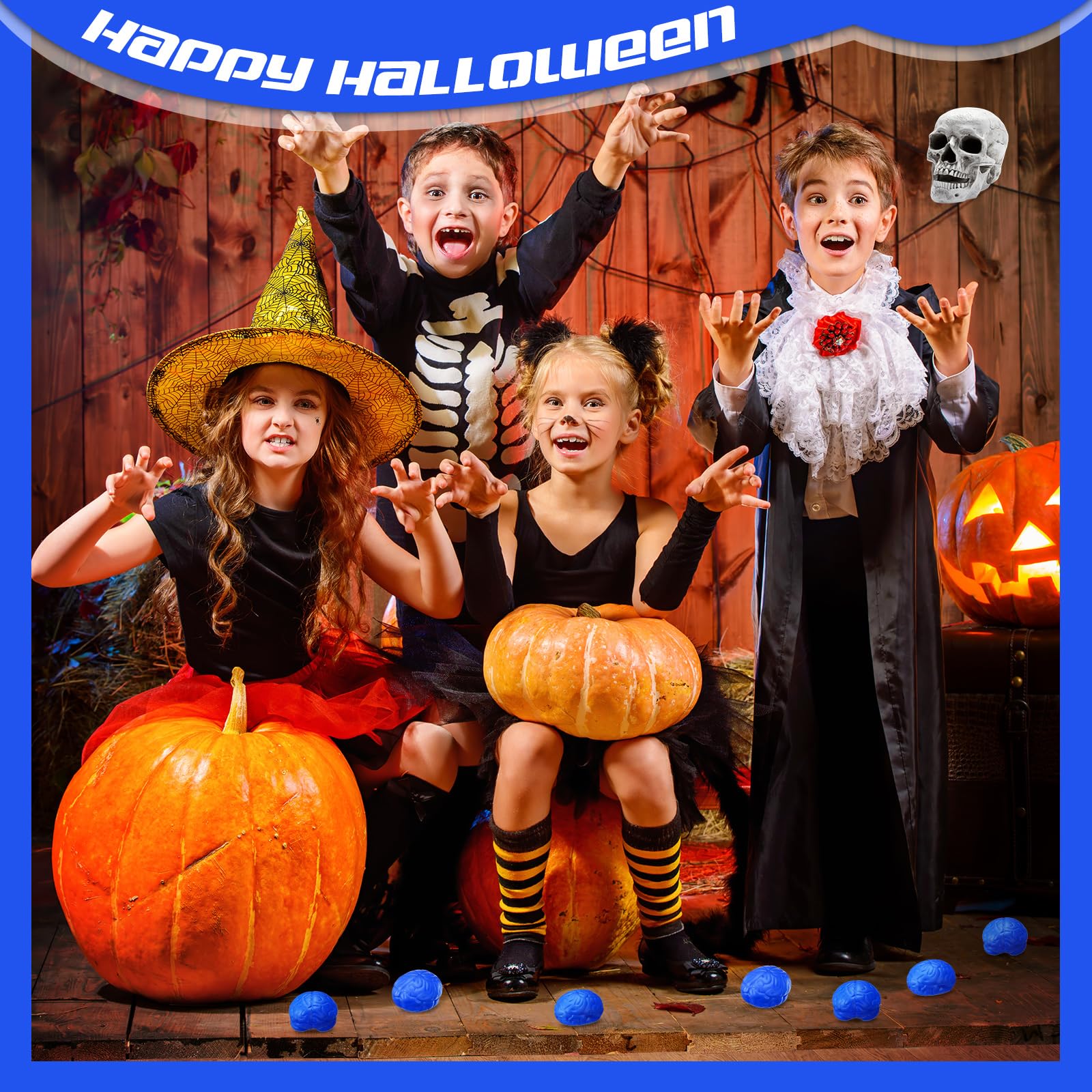 Jenaai 30 Pack Halloween Stress Balls - 2.76 Inch PU Squeeze Toys for Hand Muscle Exercise, Grip Strength & Stress Relief - Fun Therapy Toys for Teens & Adults (Blue) - Perfect for Office, Classroom & Halloween Party Favors