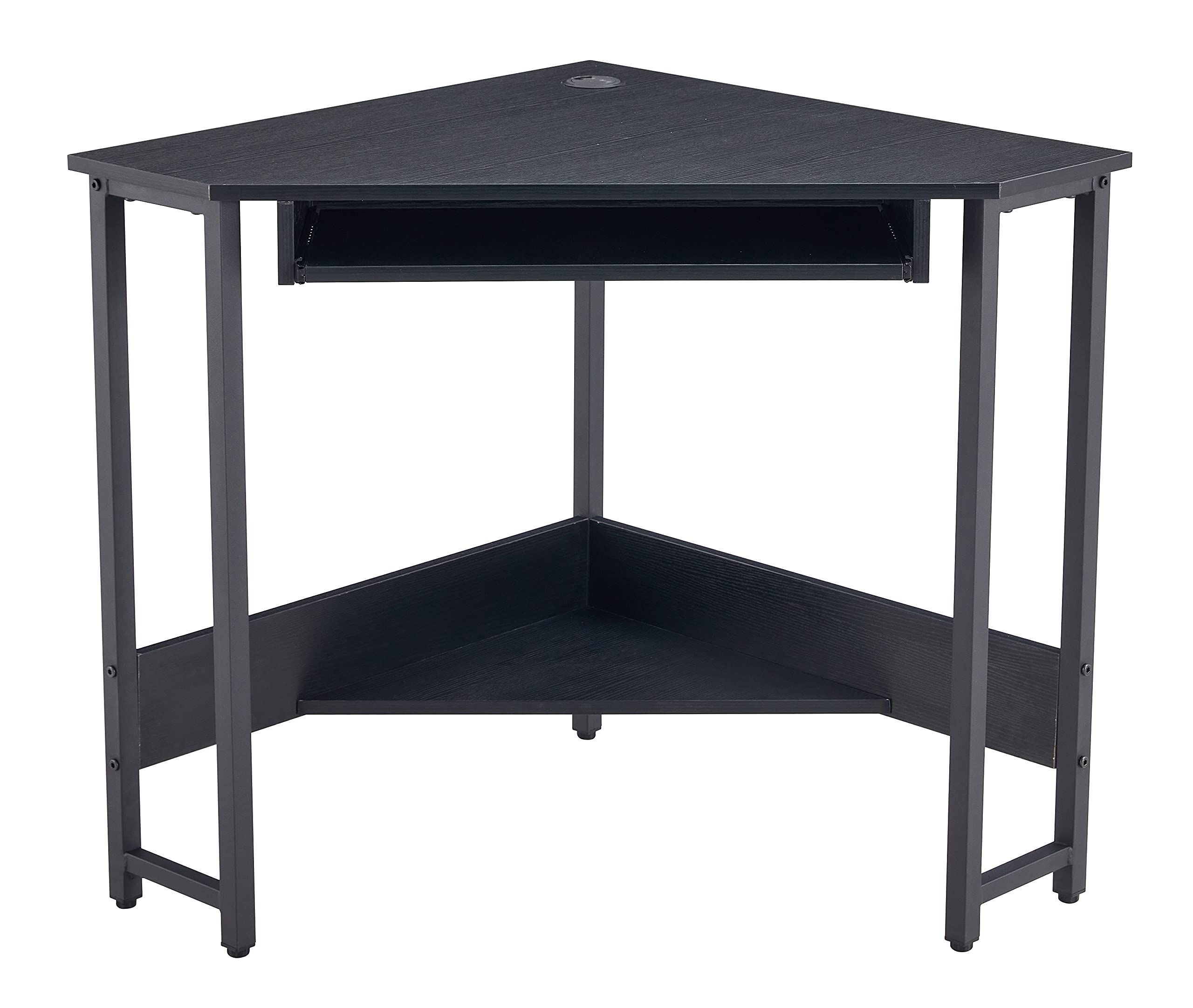 Ergonomic Corner Computer Desk with Sturdy Steel Frame - Compact Triangle Workstation with Smooth Keyboard Tray & Storage Shelves - Perfect for Home Office, Gaming Setup & Small Space Workstations