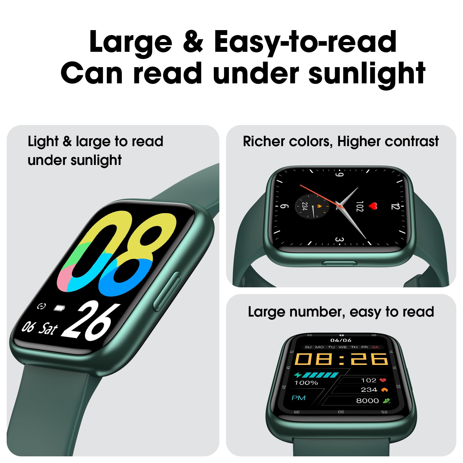 Smart Fitness Watch with Heart Rate, SpO2 & Sleep Monitor - 44mm Waterproof Activity Tracker for Women & Men, Step Counter, iOS Android Compatible Smartwatch for Swimming, Running & Daily Health Tracking
