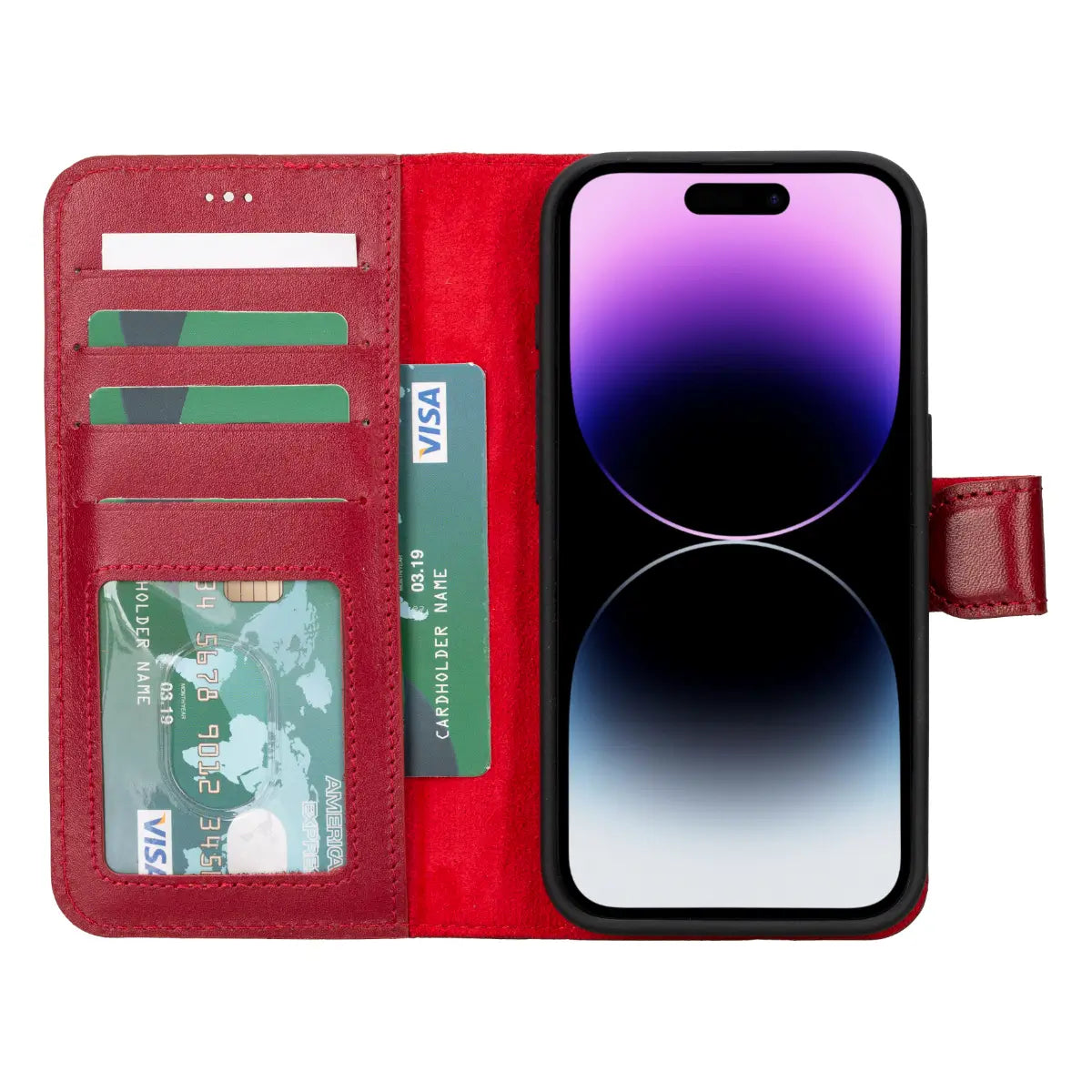 Premium Burnished Red Leather Wallet Case for iPhone 15 Pro - Slim Protective Cover with Card Slots | Perfect for Everyday Use, Travel & Business Meetings