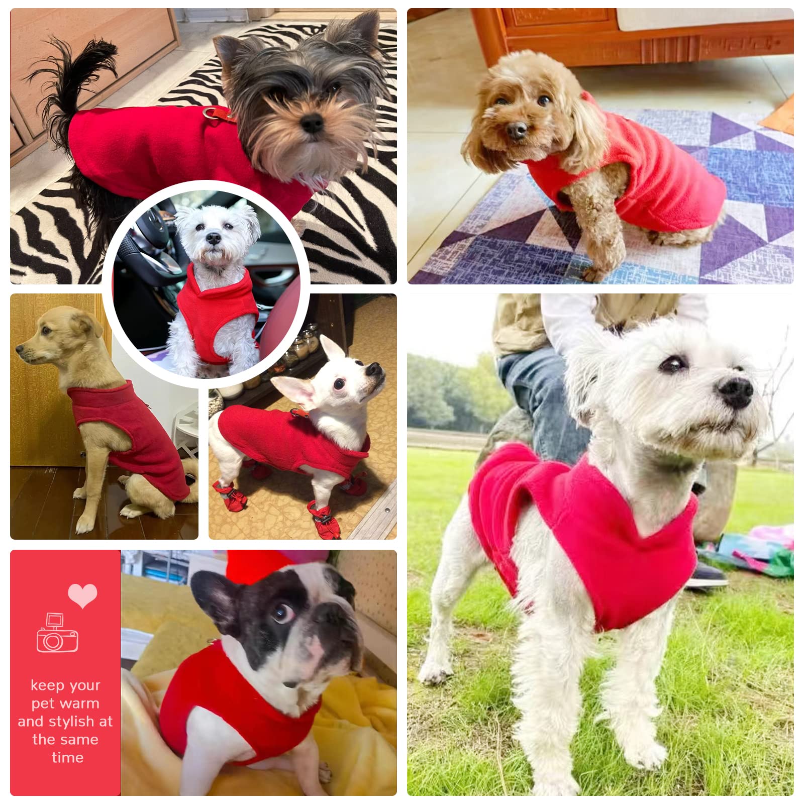Soft Fleece Dog & Cat Sweater Vest with Leash O-Ring - Warm Winter Pet Pullover Coat for Small Breeds (Chihuahua, Shih Tzu) - Cozy Puppy & Kitten Apparel in Red - Perfect for Cold Weather Walks & Indoor Comfort