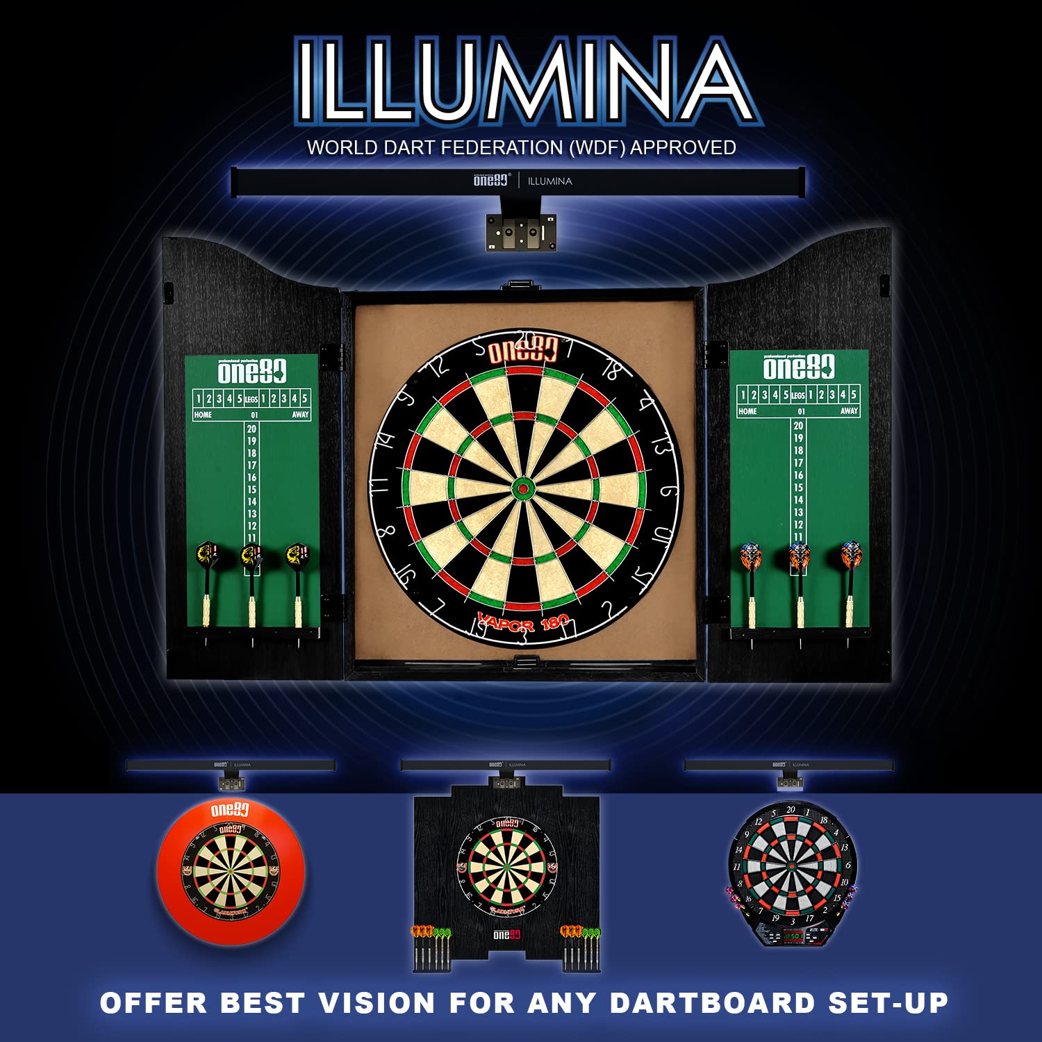 ILLUMINA Dartboard Lighting System - Minimal Shadow & Clear Vision Design with Natural Sunlight Effect | Includes Tape Measure & Spirit Level | Perfect for Home Game Rooms, Bars & Professional Dart Tournaments (Dartboard & Surround Not Included)