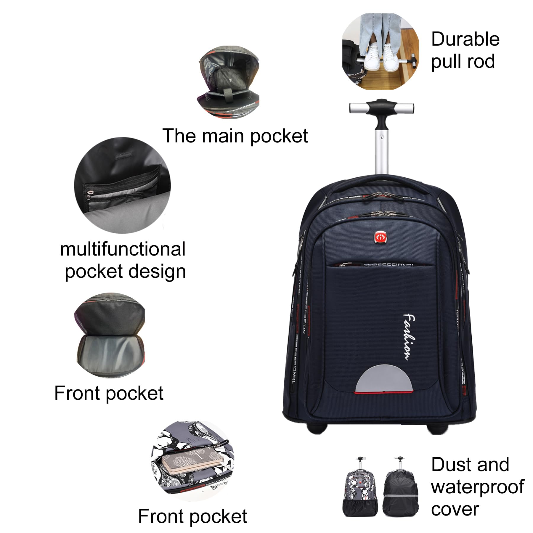 22 Inch Rolling Backpack for Adults - Waterproof Wheeled Backpack with Wheels for Business Professionals, College Students & Travel Commuters - Perfect for Air Travel, Campus Life & Daily Commute (Blue)