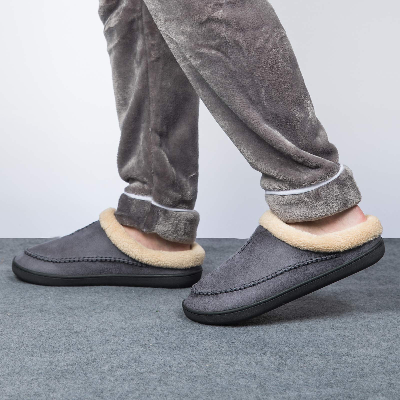 WOTTE Men's Moccasin Slippers - Soft Microsuede with Fuzzy Fleece Lining & Memory Foam Insole - Comfortable House Shoes for Indoor/Outdoor Wear - Perfect for Lounging, Running Errands and Cold Weather