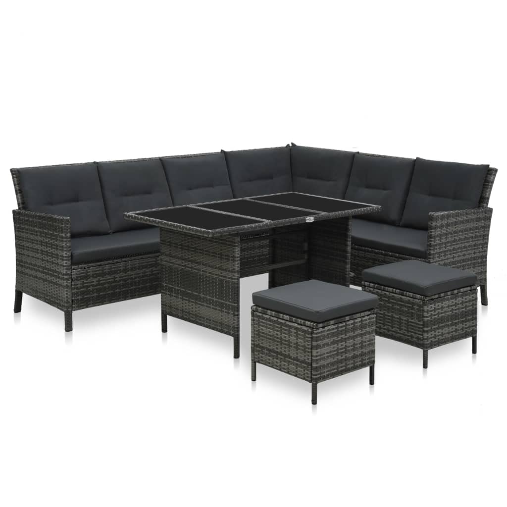 4-Piece Gray Poly Rattan Patio Furniture Set with Cushions - Outdoor Conversation Set for Backyard, Porch, Balcony & Poolside | Perfect for Relaxing, Entertaining & Lounging in Your Outdoor Space