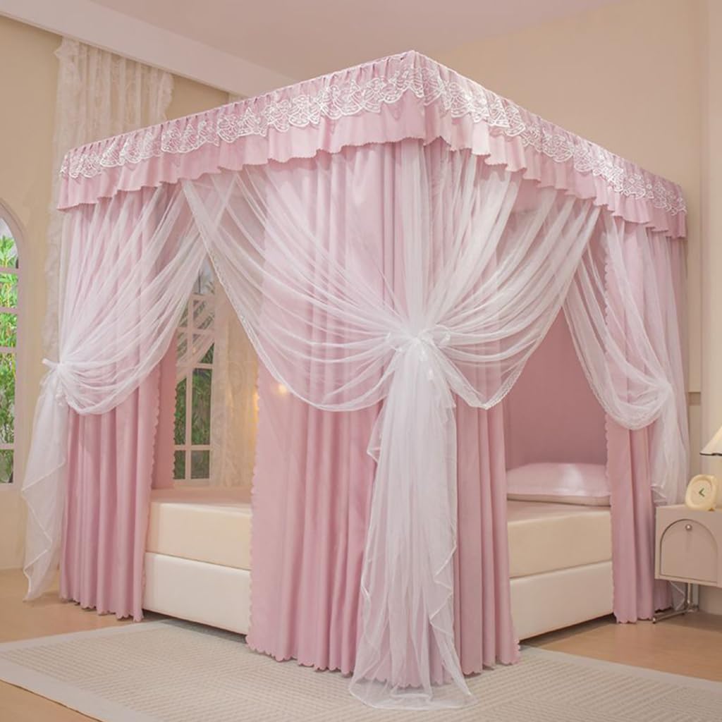 Princess 4 Corner Bed Canopy & Mosquito Net for Girls, Adults & Kids Rooms - Twin/Full/Queen/California King Size (Flower-type4) - Perfect for Bedroom Decor, Sleep Protection & Fairy Tale Themed Rooms