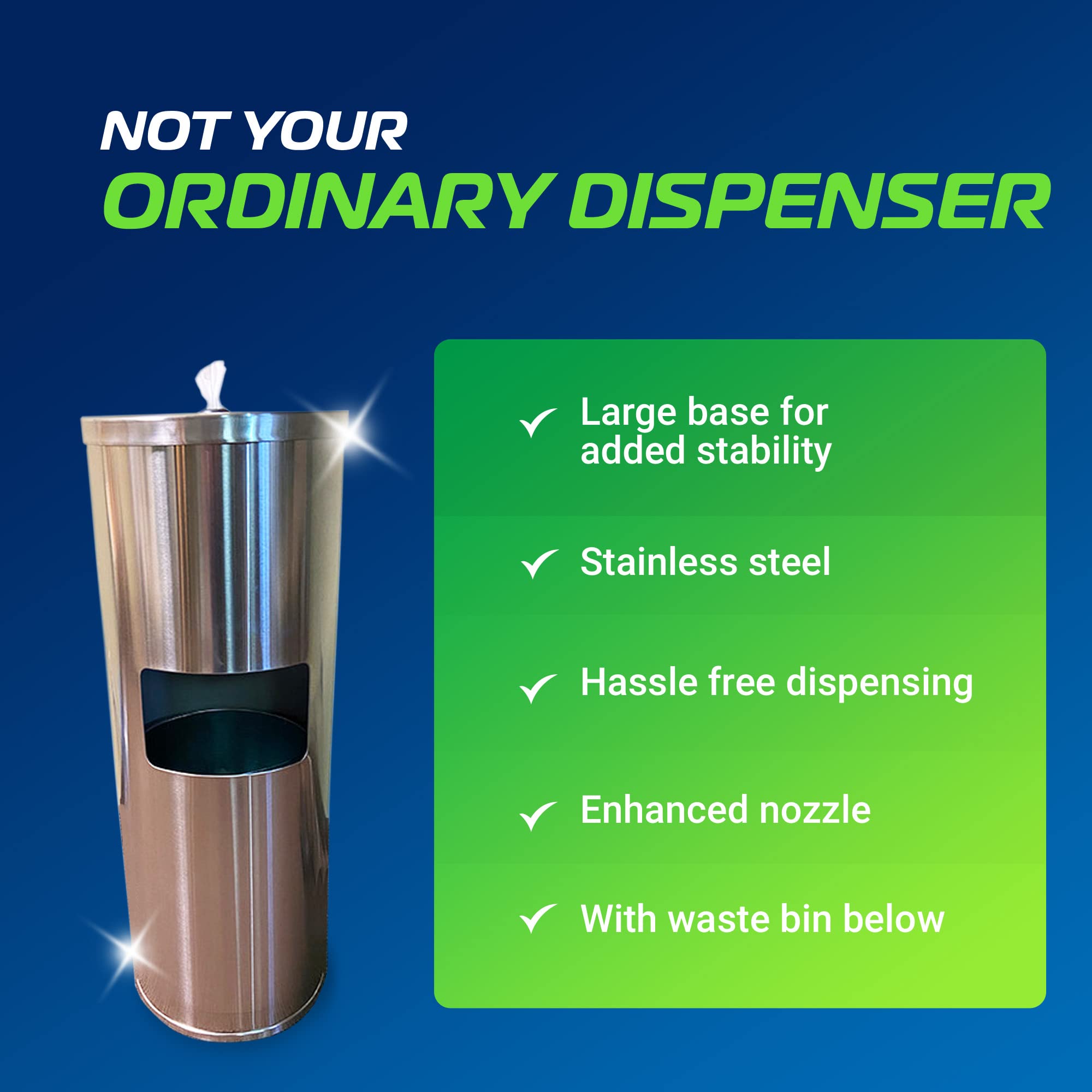 Stainless Steel Wipes Dispenser with Trash Can & Refillable Bucket - Multi-Purpose Floor Stand for Large Roll Wipes - Durable & Hygienic for Home, Office, Kitchen, Nursery & Commercial Use