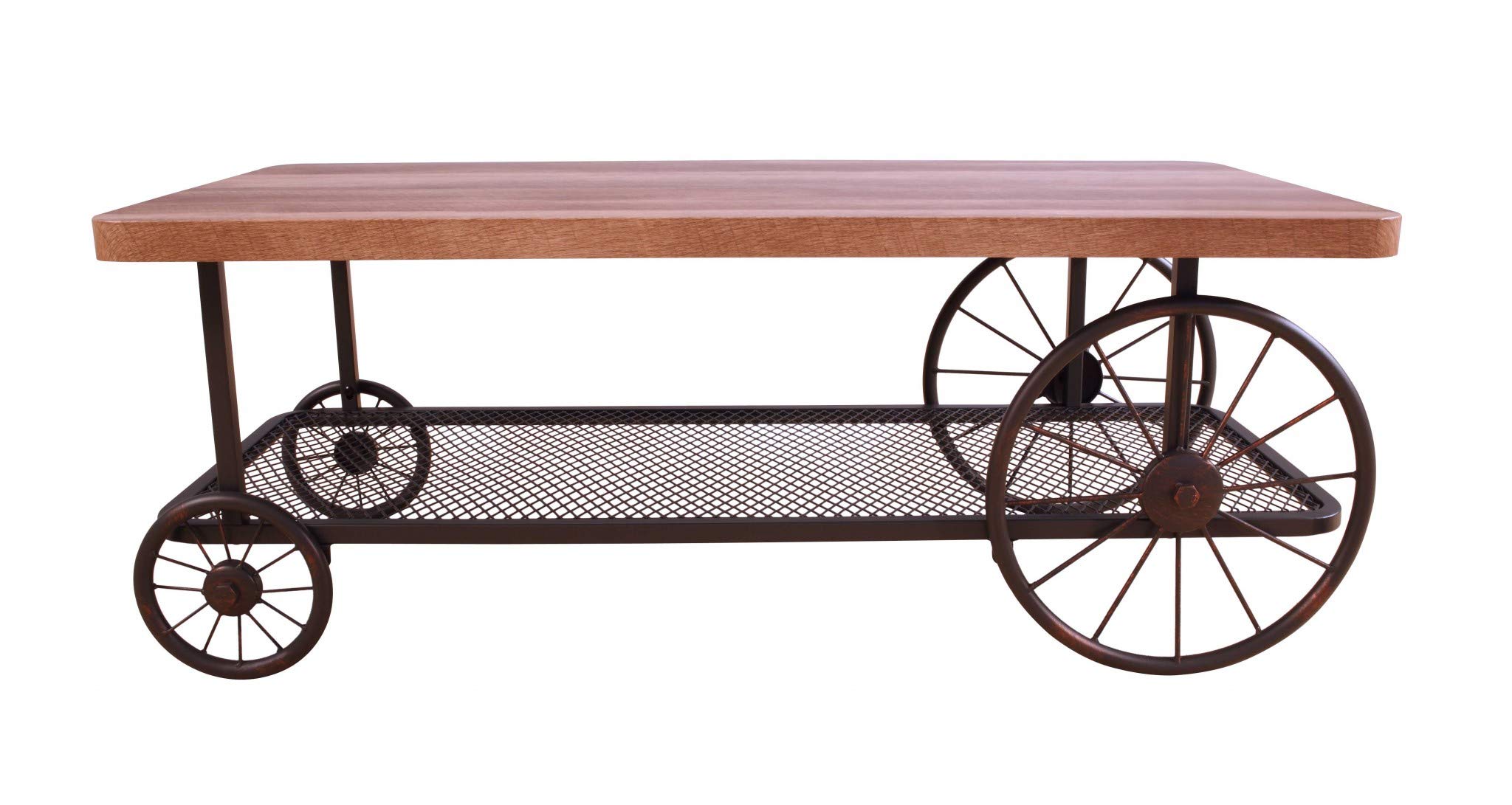 Stylish Rectangular Oak Finish Coffee Table with Metal Mesh Bottom Shelf - Perfect for Living Room, Office & Lounge Decor