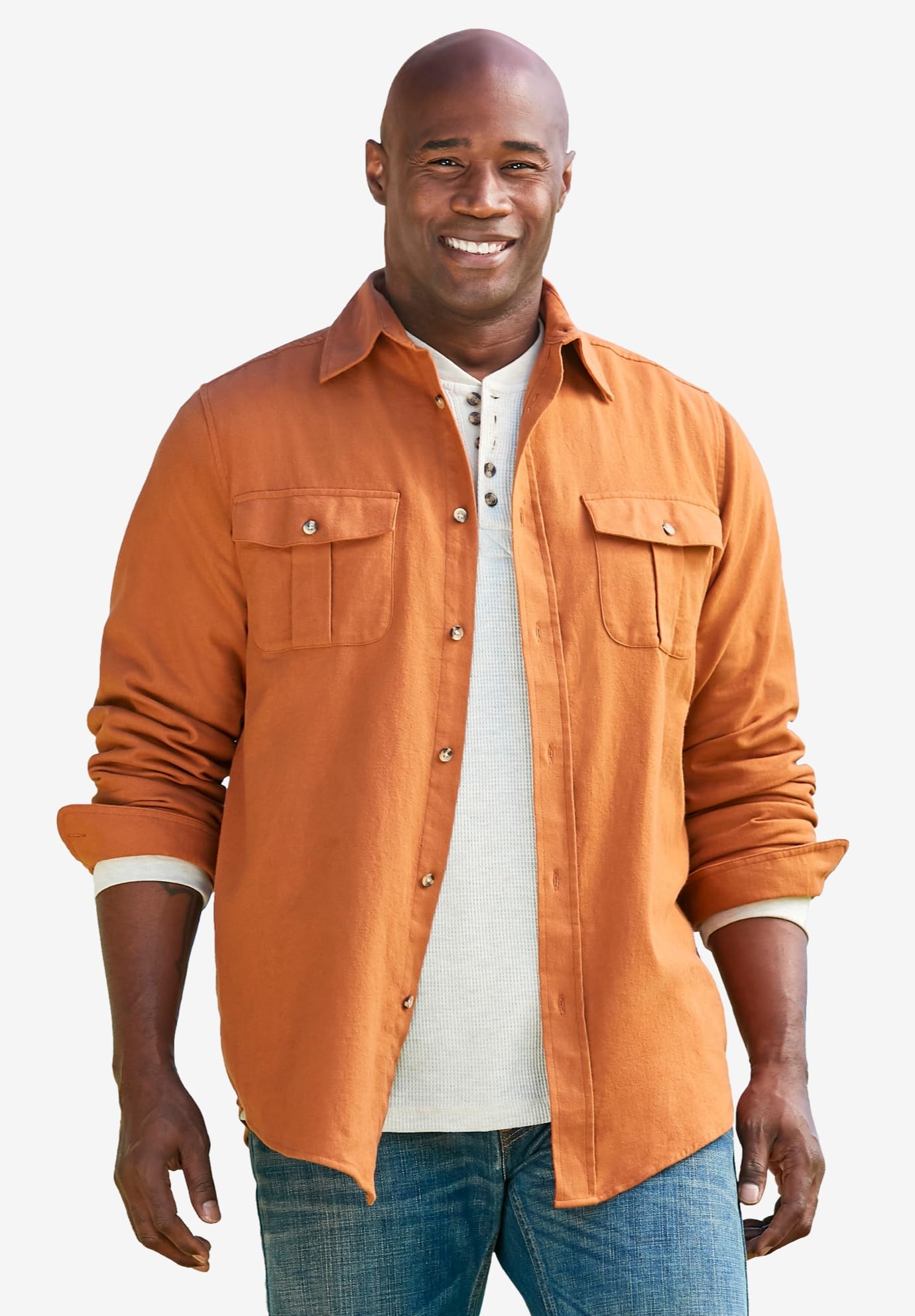 KingSize Men's Big & Tall Signature Solid Flannel Shirt - Comfortable Long Sleeve Plaid Shirt for Casual Wear & Outdoor Activities