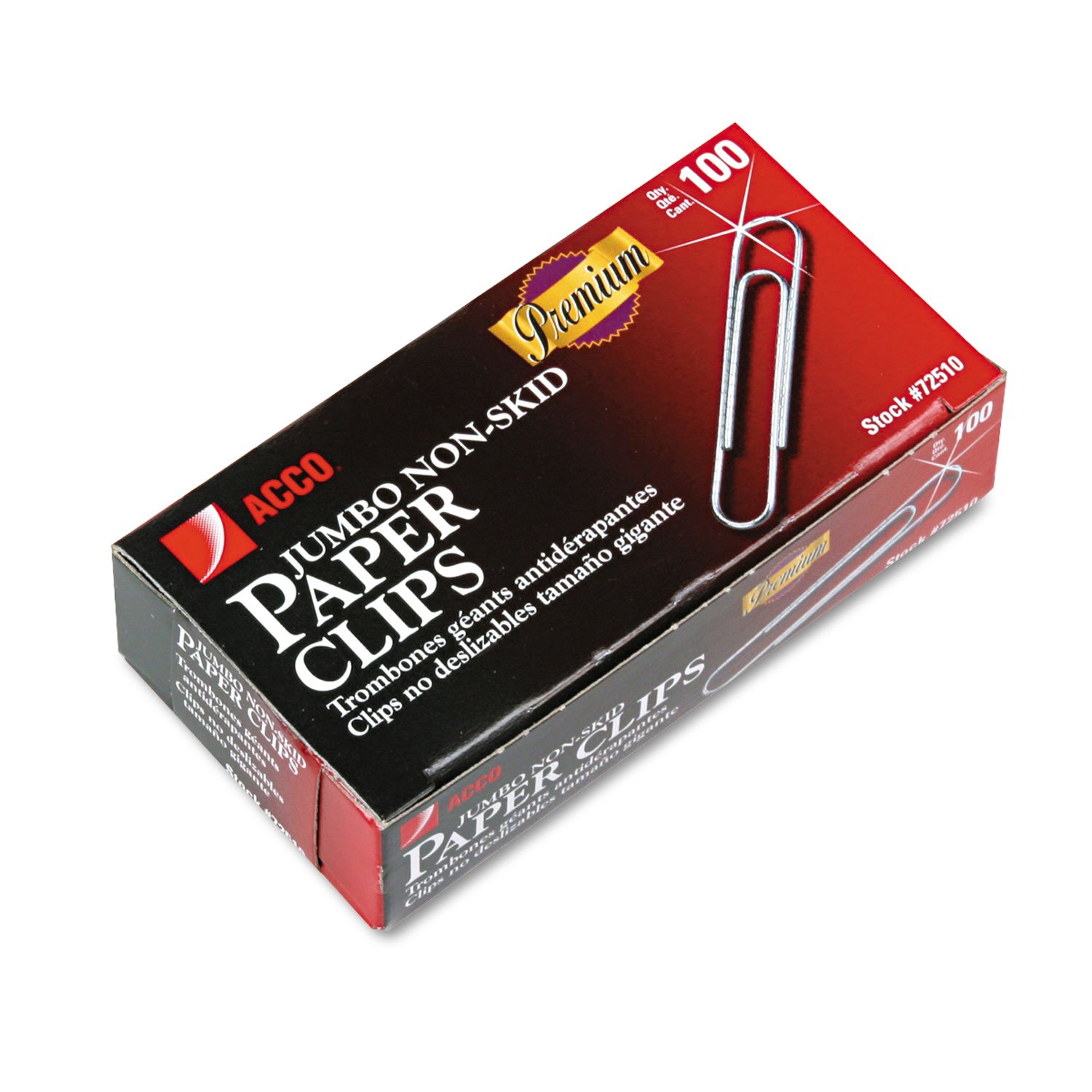 ACCO Non-Skid Premium Jumbo Silver Paper Clips - 100 Clips per Box, 10 Boxes per Pack - Ideal for Office, School, and Home Document Organization