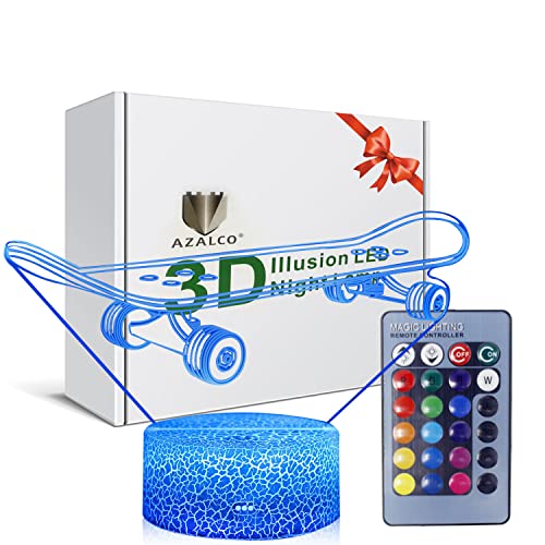 3D Illusion LED Skateboard Night Light - 16 Color Changing Touch Control with Remote - Perfect for Kids Room Decor, Teen Gifts, Birthday & Christmas Presents - Ideal for Bedrooms, Parties, and Home Decoration