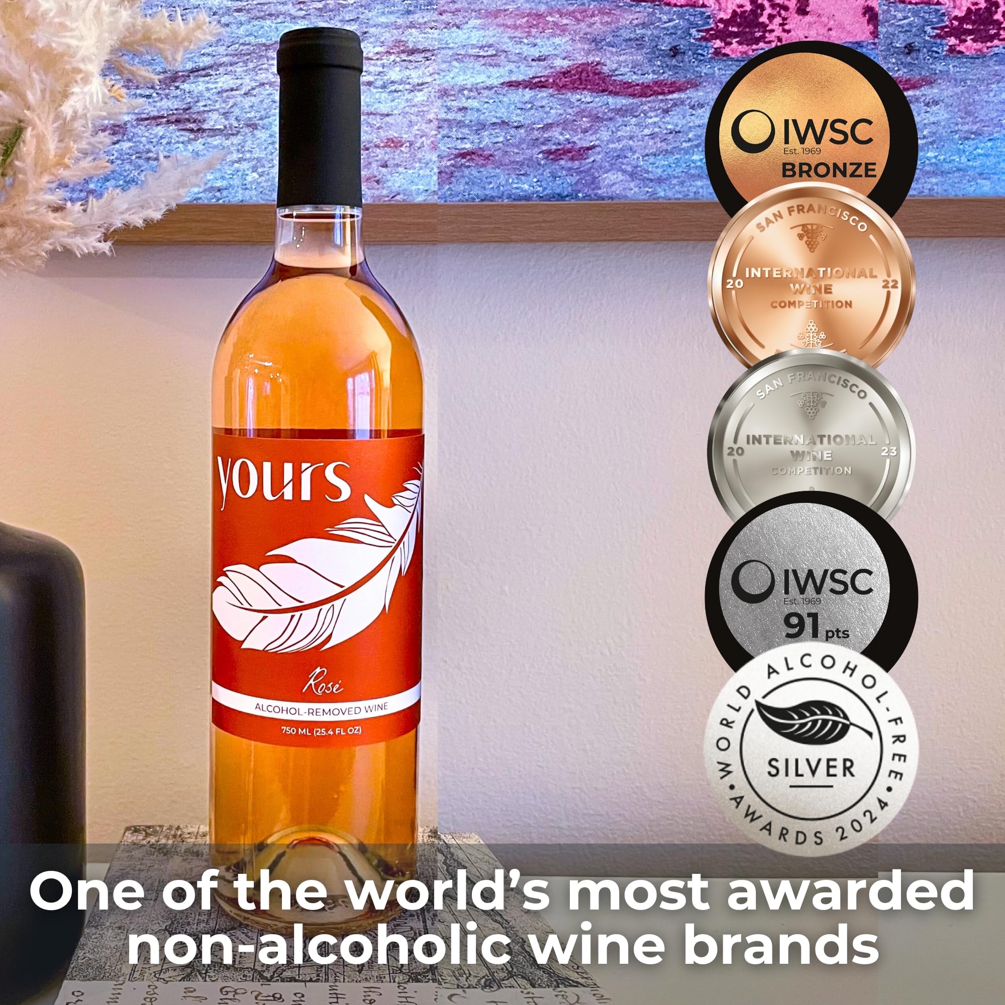 YOURS Non-Alcoholic Rose Wine - Alcohol-Free, Low-Calorie (25 Cal) & Sugar-Free | Perfect for Pregnancy, Sober Living & Healthy Lifestyle