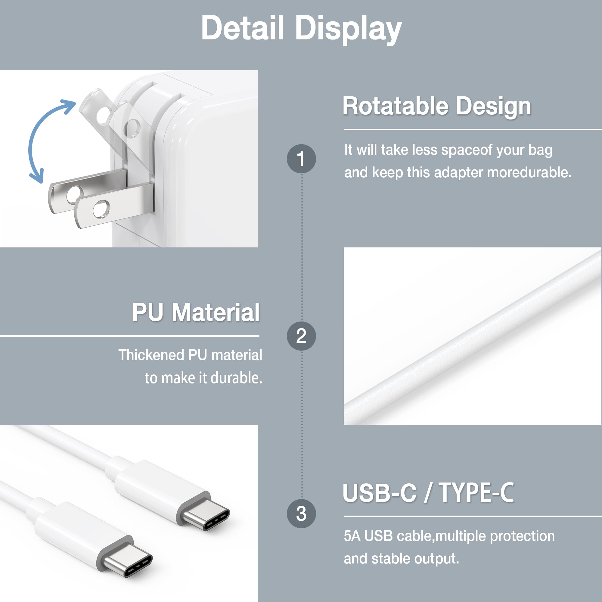 100W USB C Charger for MacBook Pro 16/15/14/13 Inch & MacBook Air 15