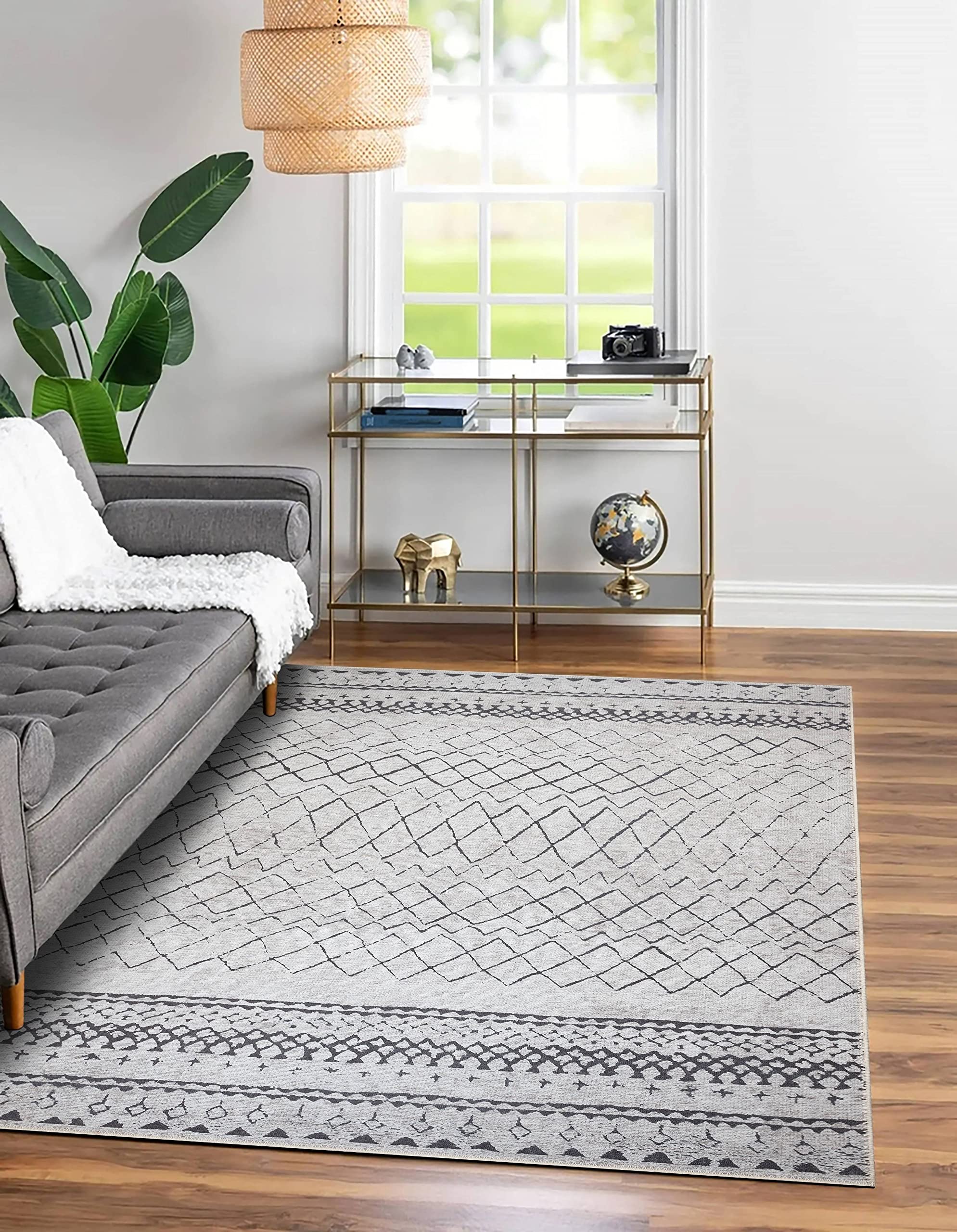 Adiva Rugs Machine Washable Waterproof & Stain Resistant Area Rug for Living Room, Bedroom, Home Decor - Grey 7'10