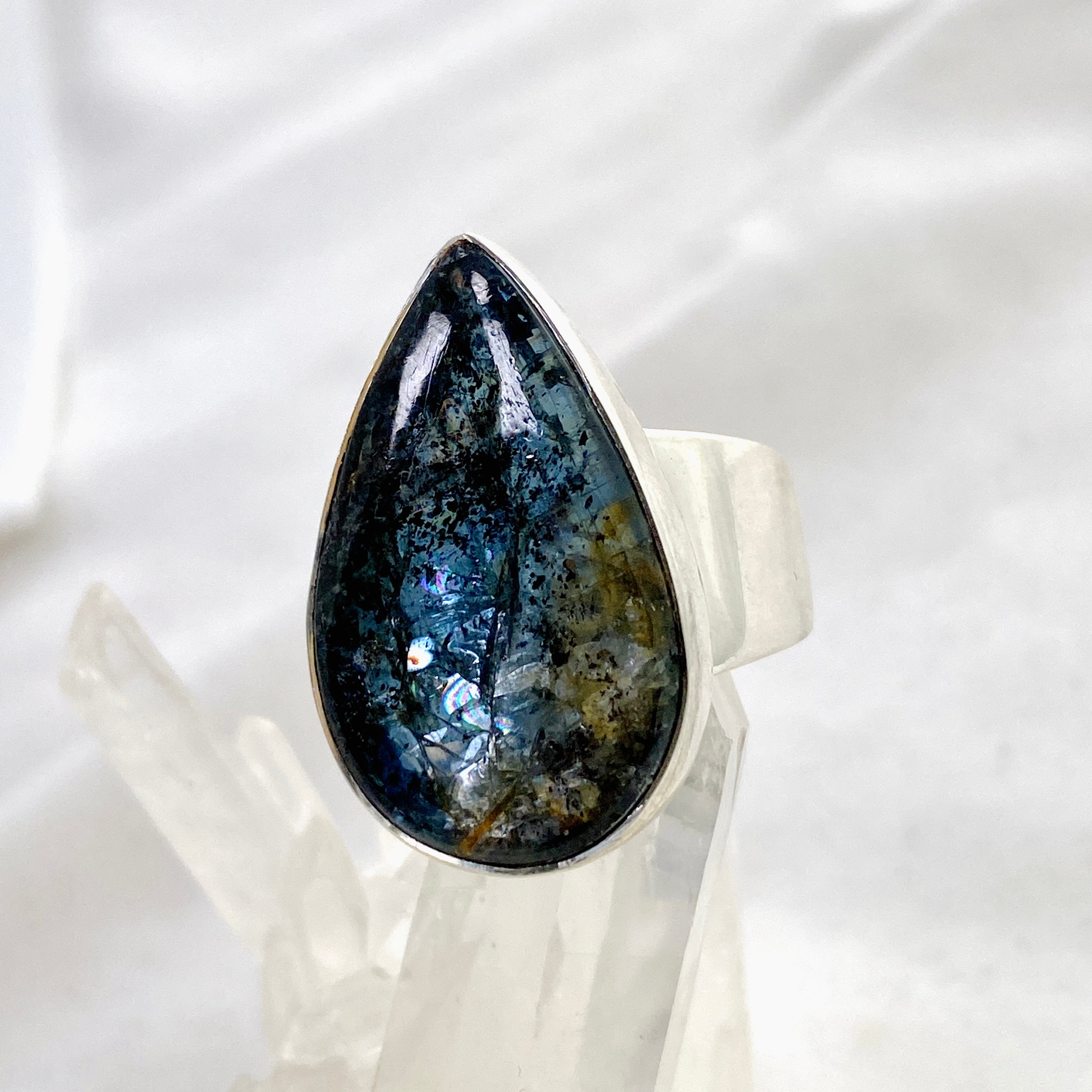 Blue Kyanite Teardrop Cabochon Ring - Size 11 - KRGJ3283 - Elegant Handmade Jewelry for Women - Perfect for Weddings, Parties & Everyday Wear