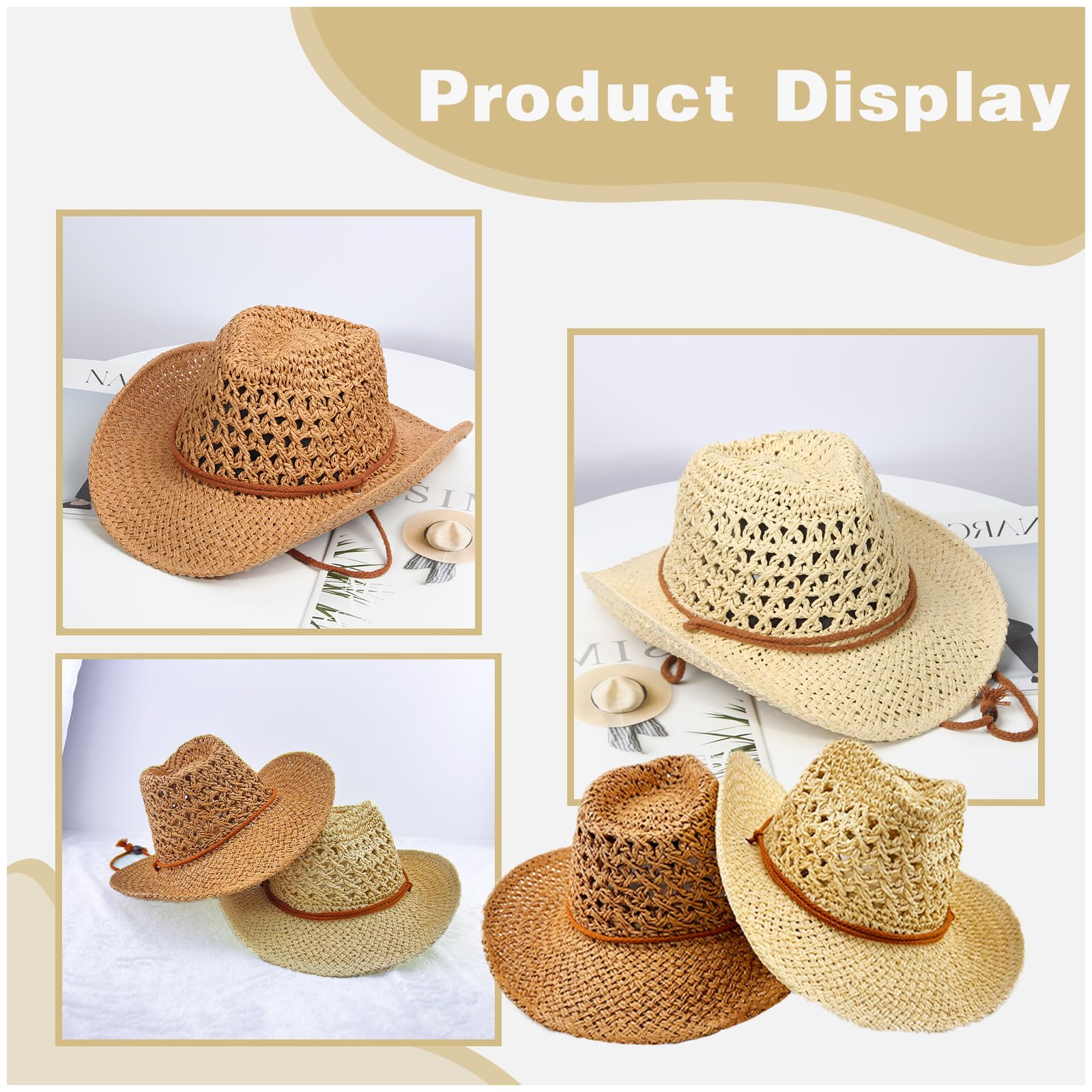 Stylish Straw Cowboy Hat with Wide Brim - Summer Western Sun Hat for Men & Women - Perfect for Beach, Festival, and Holiday Parties - Includes Matching Sunglasses