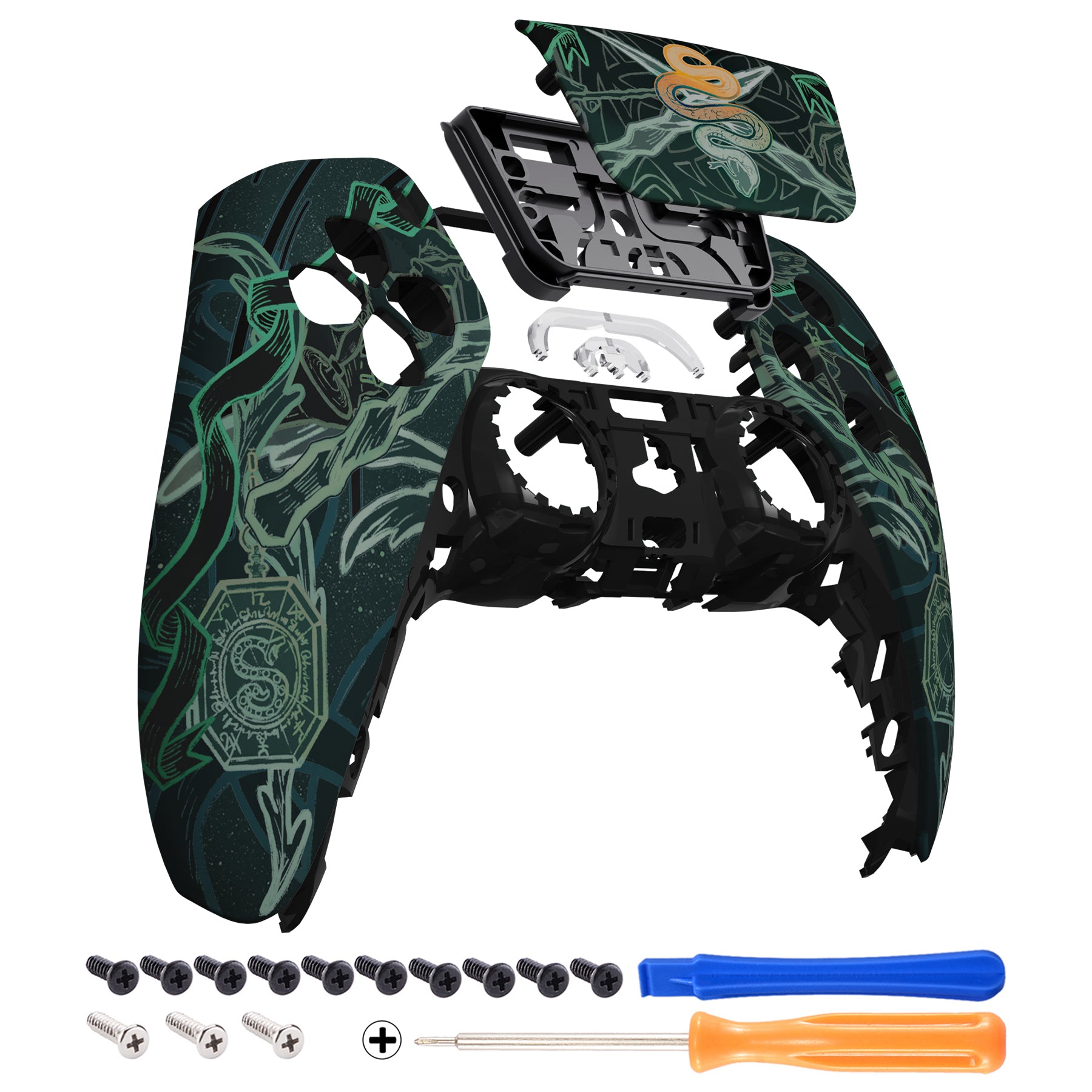 eXtremeRate PS5 Controller Front Housing Shell Replacement - Compatible with BDM 010/020/030/040/050 Models - Serpent Totem Design - DIY Customization for Gaming Enthusiasts - Perfect for Controller Repair & Personalization
