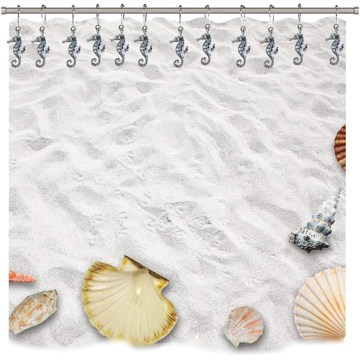 12-Pack Silver Seahorse Shower Curtain Hooks - Tropical Coastal Beach & Nautical Bathroom Decor Set | Perfect for Ocean-Themed, Seaside, and Boat-Inspired Bathroom Designs