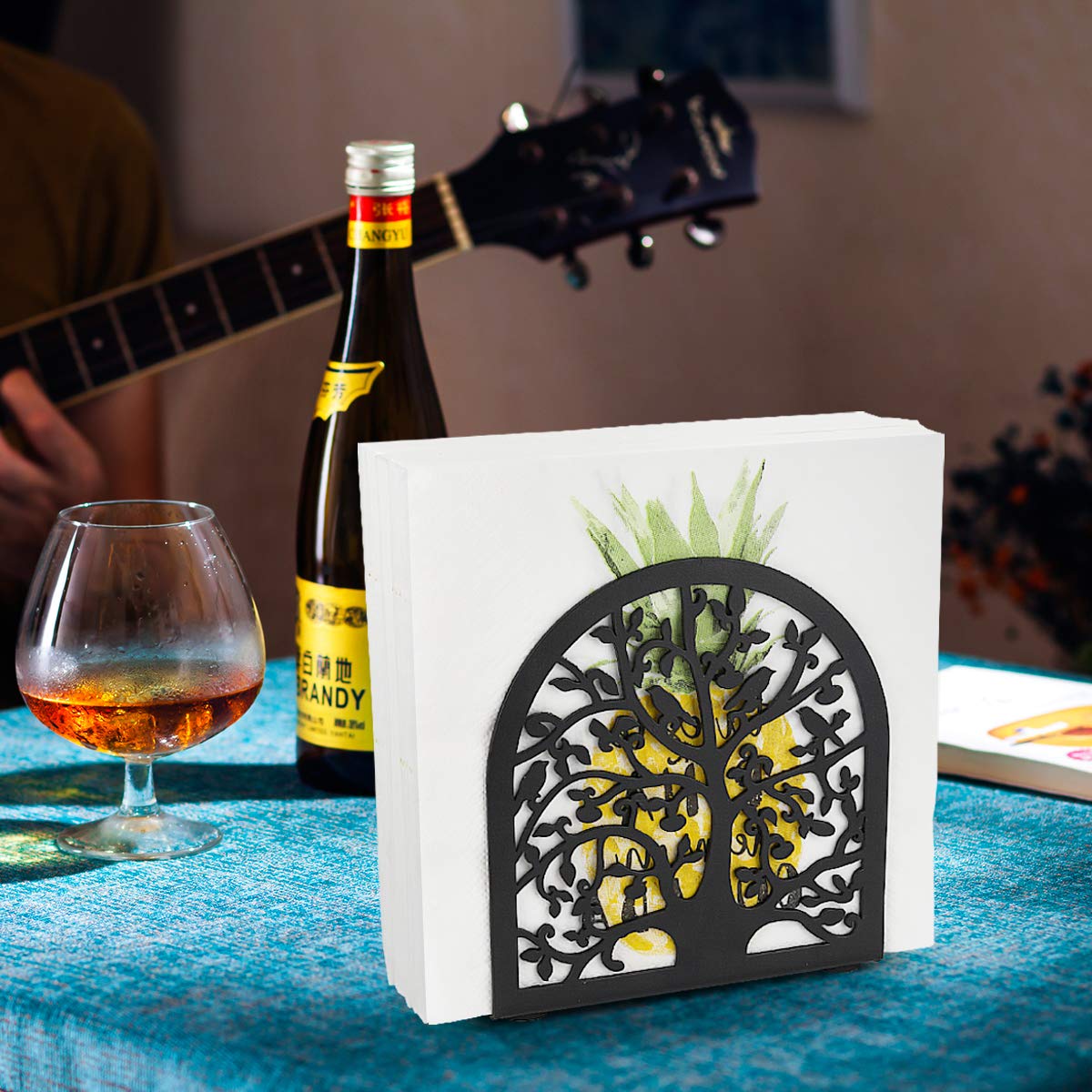 Modern Metal Napkin Holder - Tree & Bird Design Kitchen & Dining Table Organizer | Freestanding Napkin Stand for Home, Restaurant, Picnic & Party Decor | Black Tableware Accessory (Perfect for Everyday Use, Holiday Gatherings & Outdoor Dining)