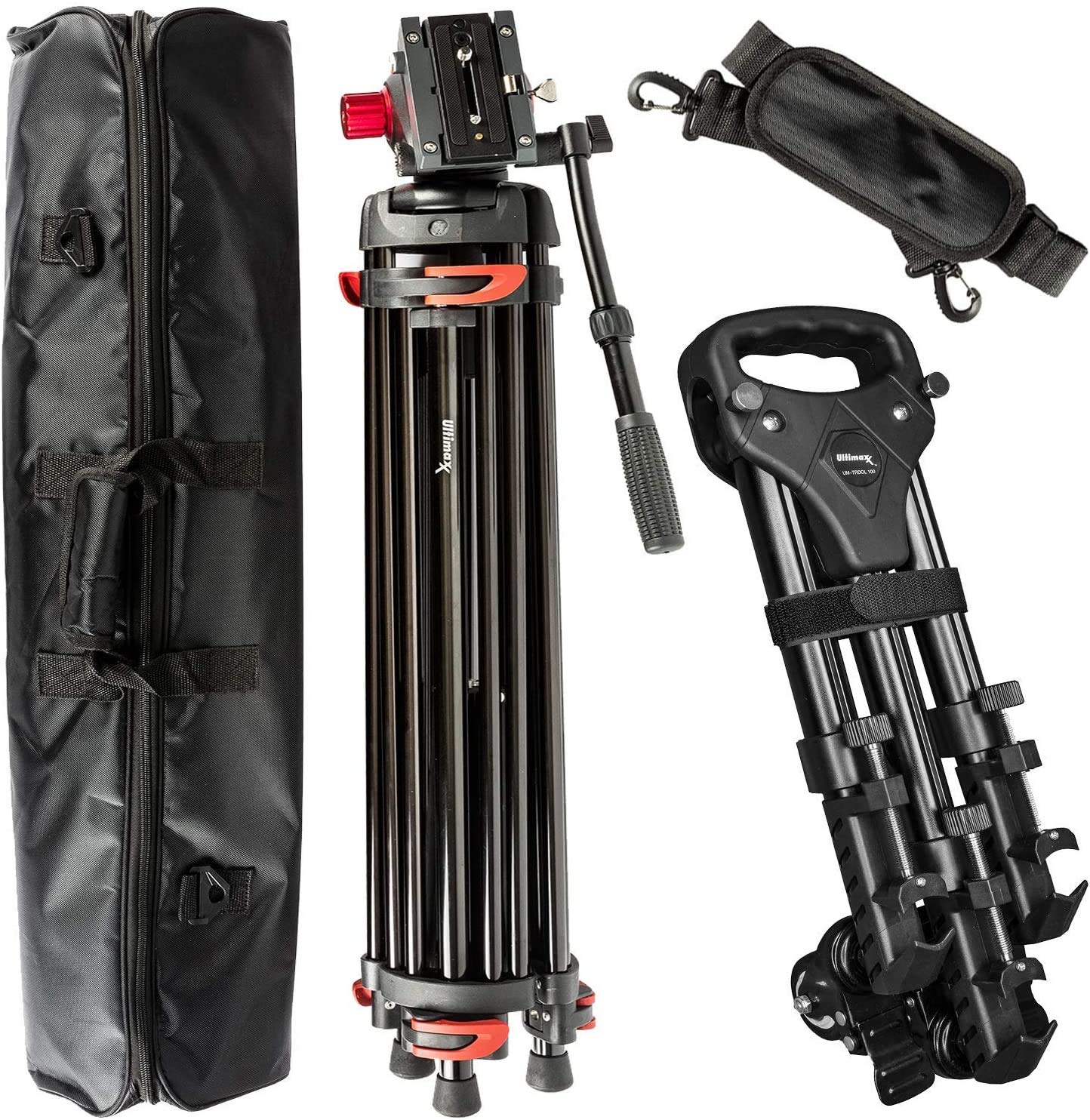 Ultimaxx 72 Inch Professional Heavy Duty Aluminum Video Tripod with Dolly, Panoramic Head & Carrying Bag - 8KG Load Capacity for DSLR Cameras, Perfect for Film Making, Photography & Live Streaming