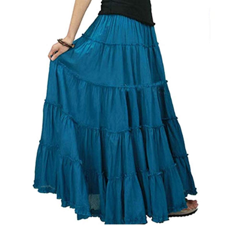 Saukiee Women's Bohemian Maxi Skirt - Elastic Waist Cotton Long Skirt with Ruffle & Tiered Design for Casual, Beach, Festival & Boho Outfits