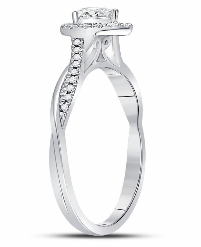 14K White Gold Pear Diamond Solitaire Twist Women's Bridal Ring - 1/3 Carat (0.33ct) Engagement Ring for Wedding, Proposal & Anniversary Gifts