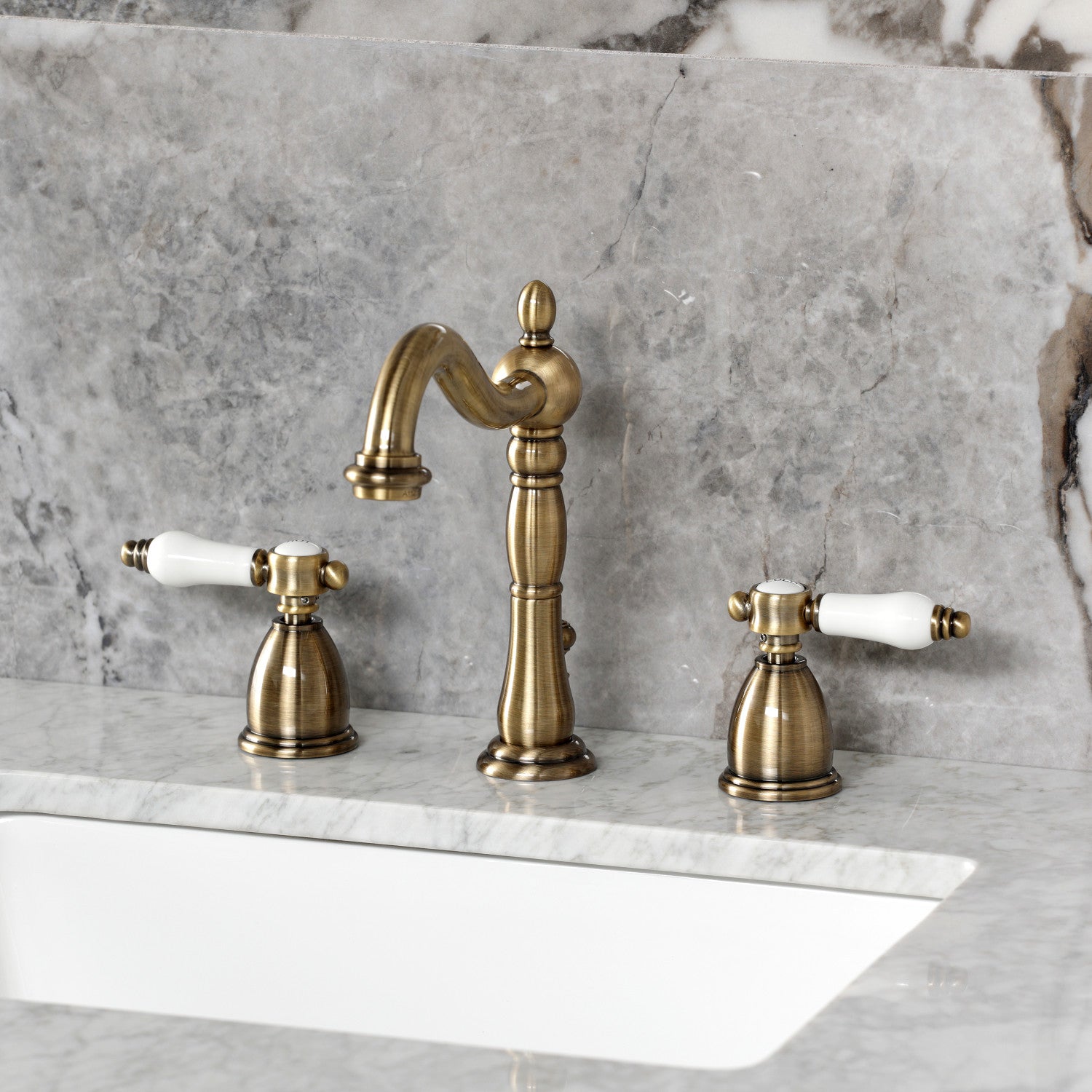 Bel Air KB1973BPL Widespread Bathroom Faucet with Brass Pop Up Drain in Antique Brass Finish - Perfect for Vintage Style Bathroom Renovations and Luxury Home Upgrades