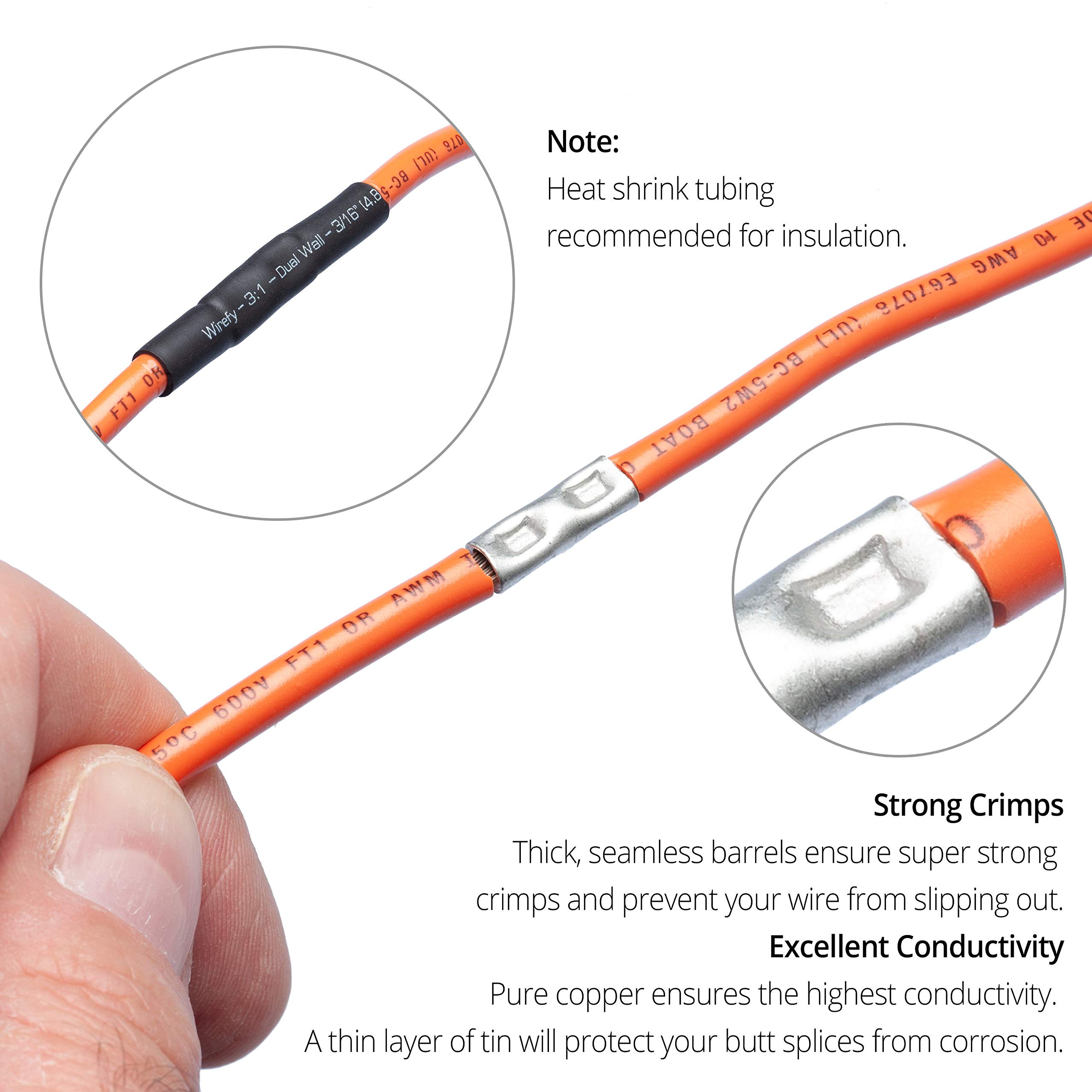 Wirefy 200 PCS Non-Insulated Butt Connectors Kit - 24-8 AWG Crimp Wire Connectors for Automotive, Marine & Electrical Wiring - High Conductivity Copper Splice Connectors for Secure Wire Joining