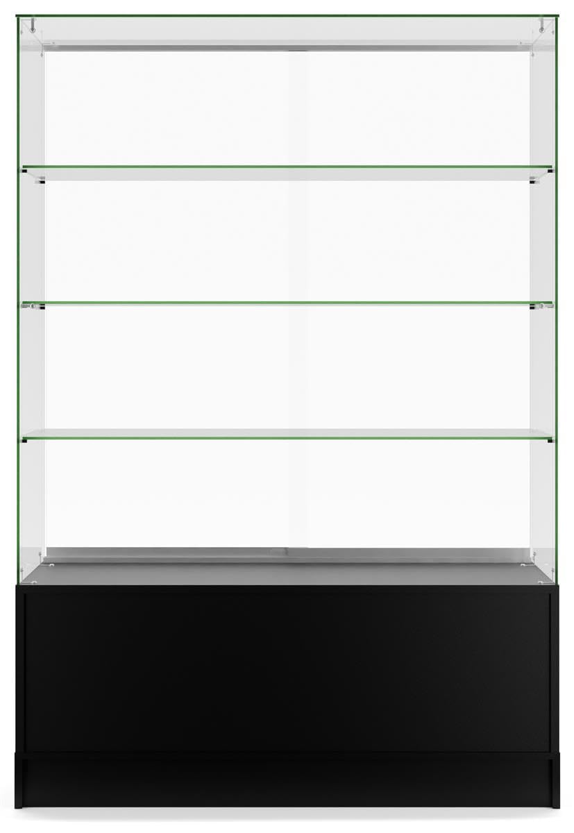 48 Inch Glass Display Cabinet with 3 Adjustable Shelves & Base Storage - Black Sliding Door Showcase for Retail Stores, Home Decor & Collectibles Display