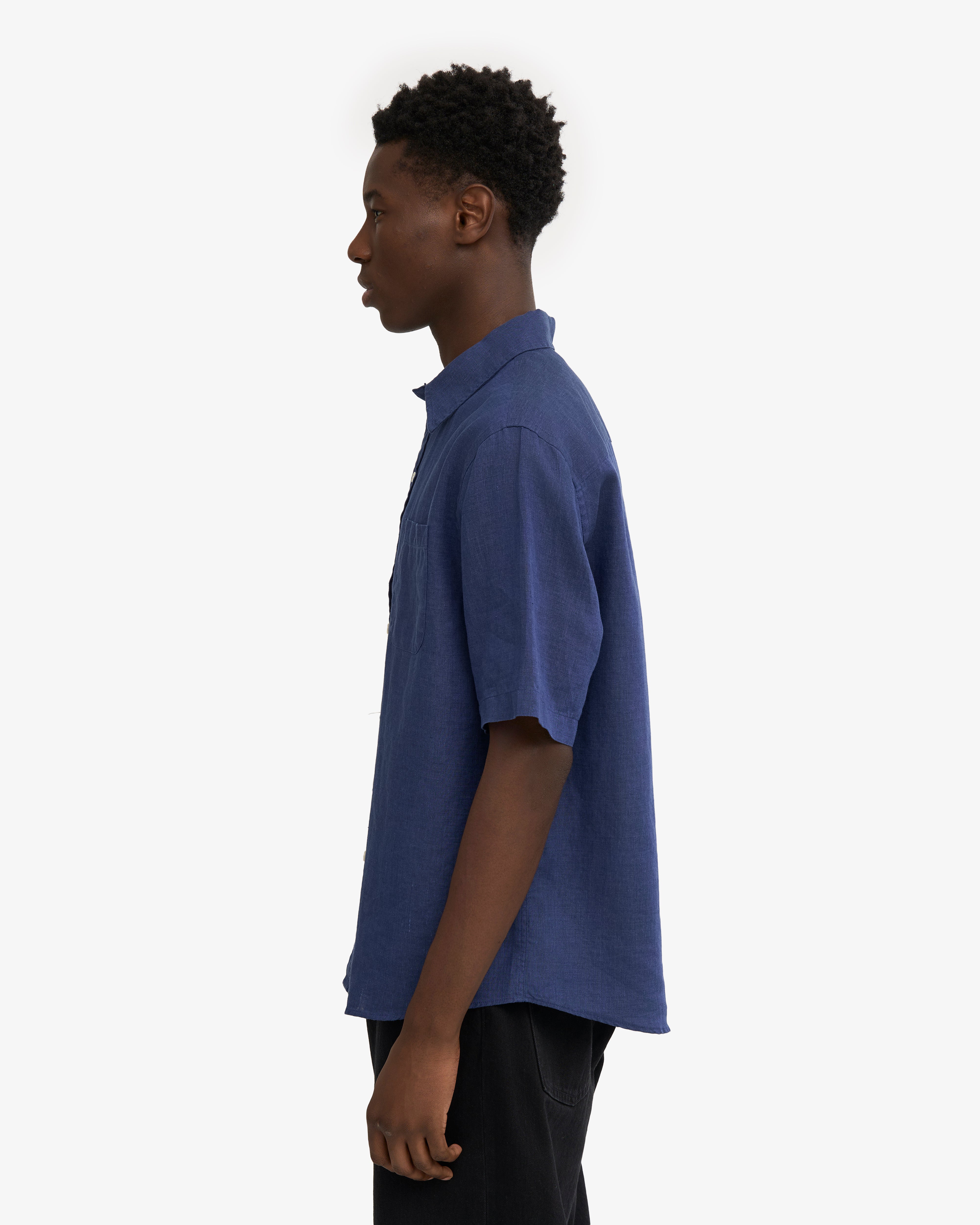 Premium Linen Short Sleeve Shirt for Men - Breathable Marine Blue Summer Casual Shirt | Perfect for Beach Outings, Vacation Wear & Relaxed Office Style
