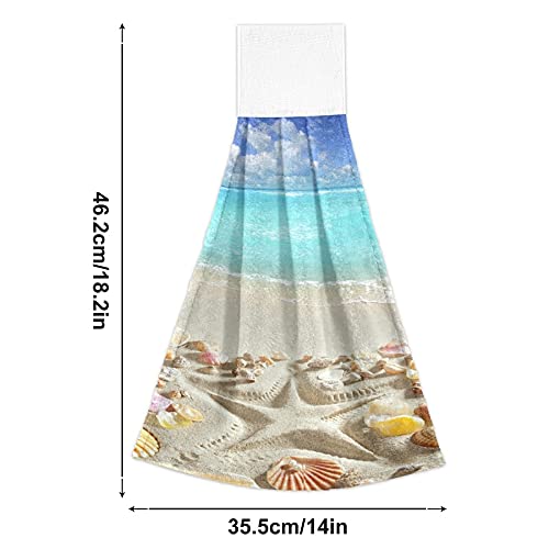 Hanging Towels 2 Pack - Beach Sand Starfish Tropical Sea Design for Hand, Face, Hair, Gym, Yoga, Dishcloth, Kitchen, and Bath - Perfect for Home, Travel, and Outdoor Adventures