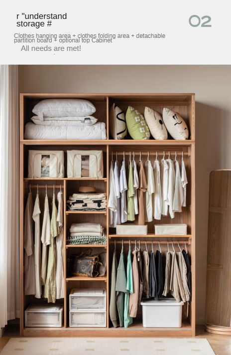 Solid Oak Wood Sliding Door Wardrobe Closet - Modern & Durable Storage for Bedroom, Living Room, or Walk-In Closet Organization