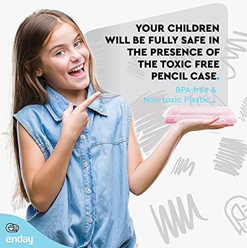 Enday Stackable Plastic Pencil Case - Large Capacity School & Office Supplies Organizer (Pink, Blue, Grey, Green, Red, Purple) - 80 Pack - Perfect for Students, Teachers & Professionals