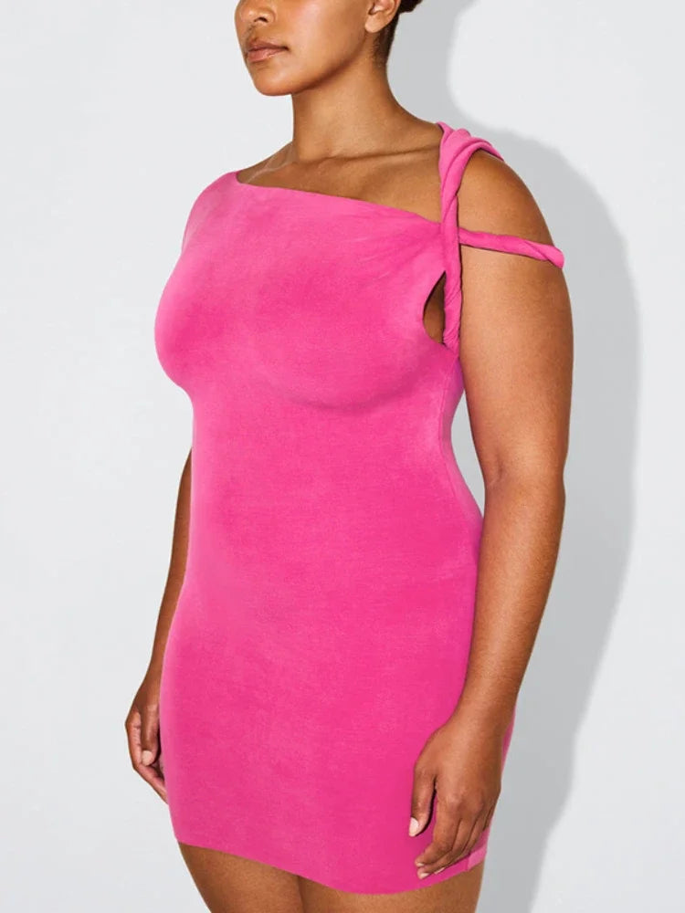 Asymmetrical Twist One Shoulder Mini Dress - Women's Summer Fashion Clothing 2024 | Kylie Jenner Inspired Outfits | Perfect for Parties, Dates, and Night Out