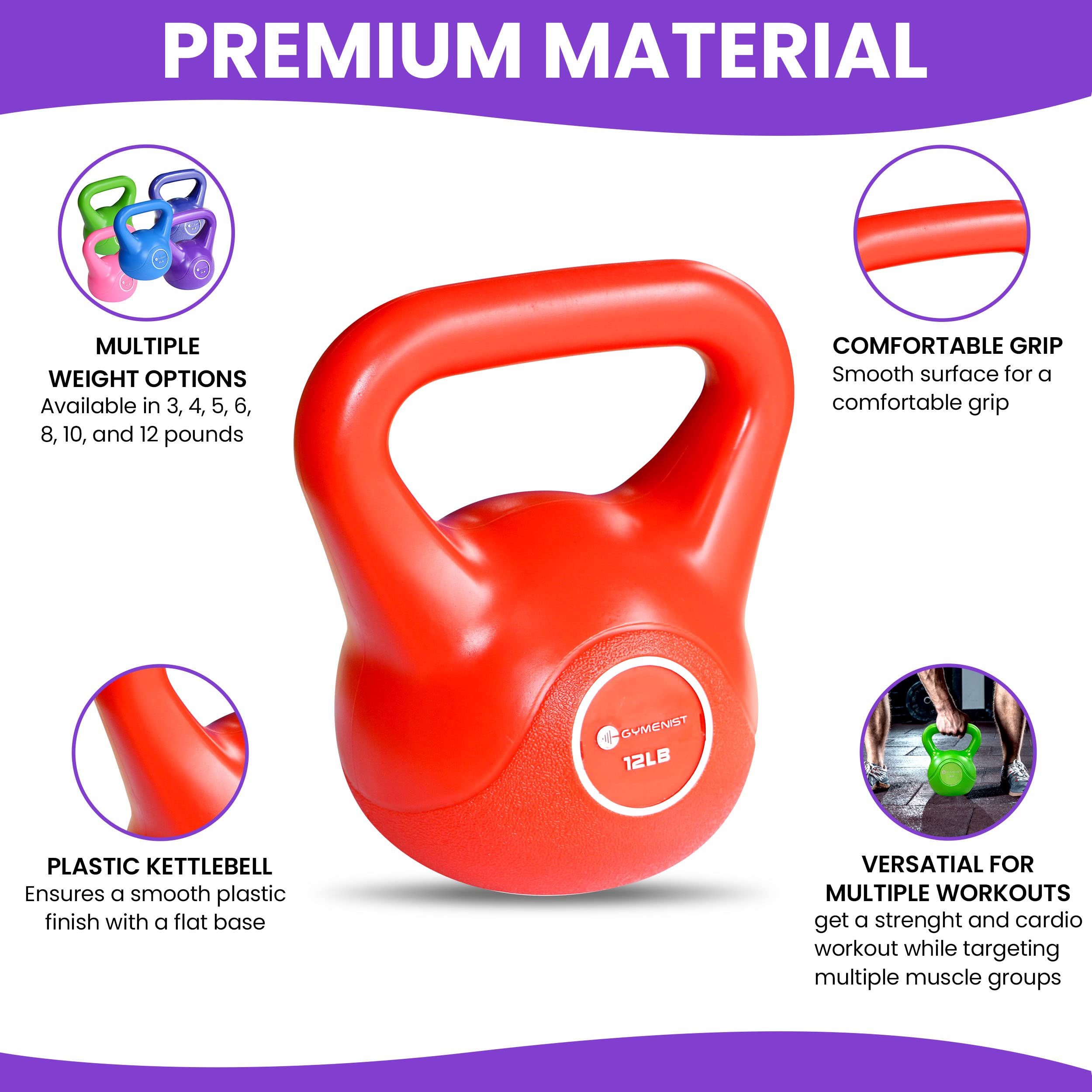 Gymenist Adjustable Kettlebell Set for Home Gym, Strength Training & Full Body Workout - Choose Your Weight (5-50 lbs) - Perfect for HIIT, CrossFit & Functional Fitness Training