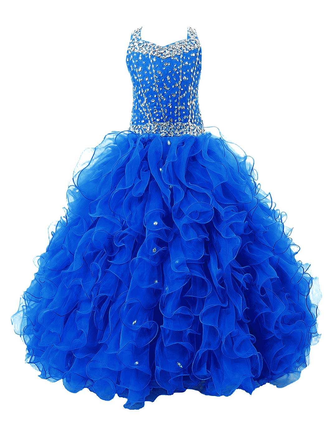 Elegant Crystal Body Straps Layered Ball Gown with Ruffles for Girls - Perfect for Pageants, Proms, and Special Occasions