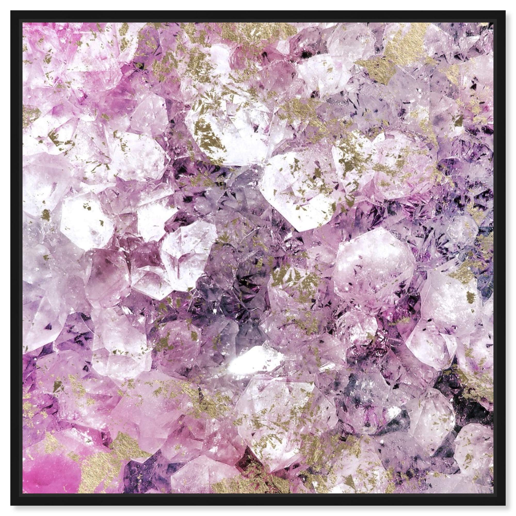 Abstract Framed Wall Art Canvas Print - Purple & Gold Romantic Crystal Home Decor 16x16 Inches | Perfect for Living Room, Bedroom & Office Decoration