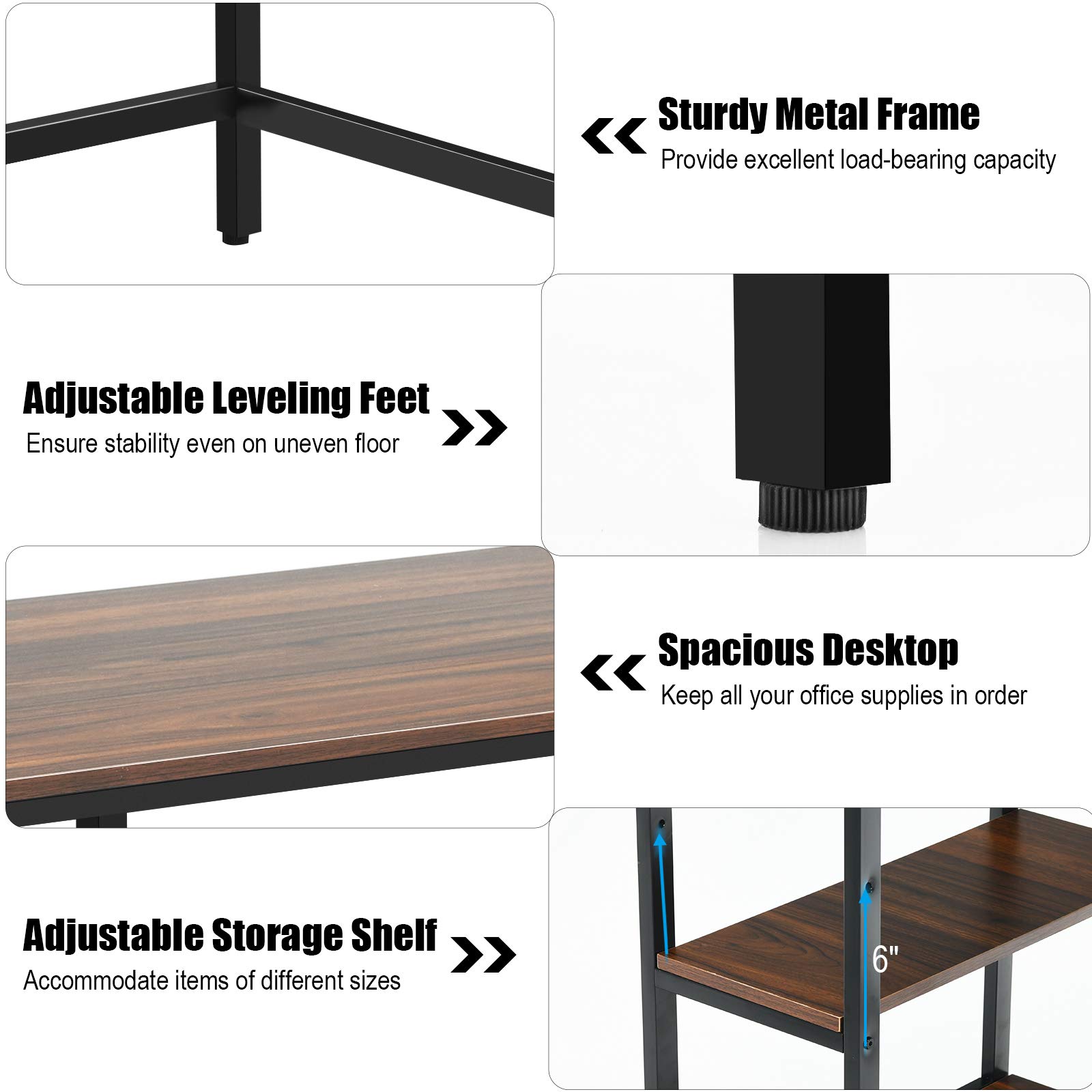 Tangkula Industrial Home Office Computer Desk with 2 Storage Shelves - Sturdy Metal Frame Writing Workstation for Laptop & Study - Perfect for Small Spaces, Dorm Rooms & Modern Workspaces (Coffee Brown)