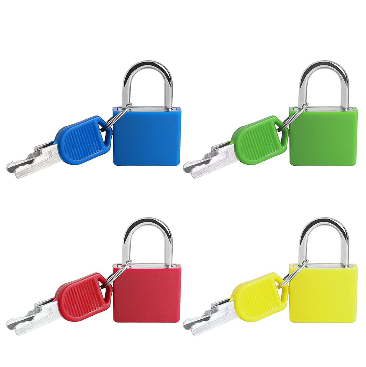Pengxiaomei 4-Pack Mini Suitcase Locks with Key - 4 Colors Small Padlocks for Backpack, Luggage, Gym Lockers & School Bags (1.2×0.9 Inch) - Secure Travel, School & Sports Gear