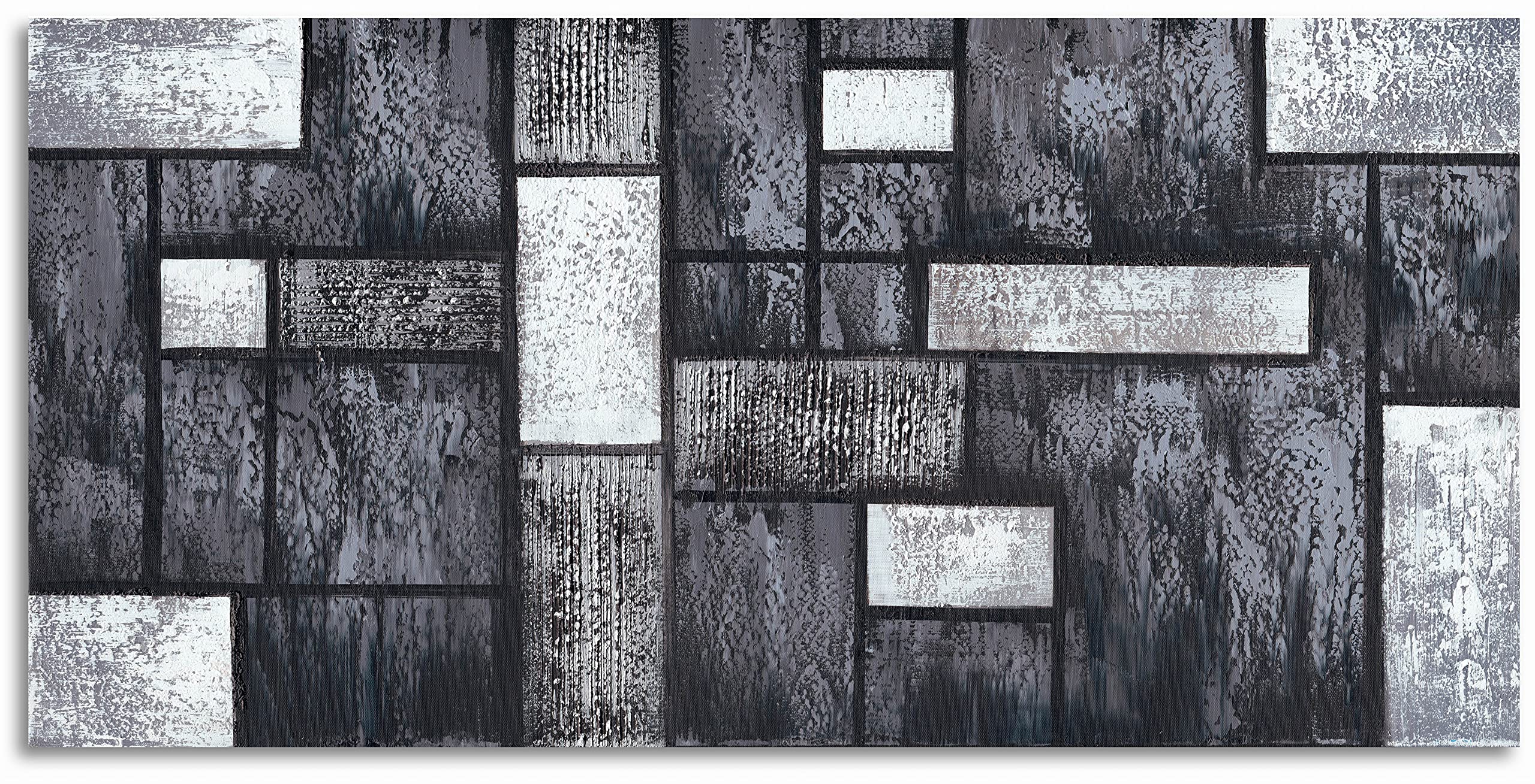 100% Hand-Painted Modern Abstract Oil Painting on Canvas - Black & White Textured Square Wall Art (60x30 Inch) Framed & Ready to Hang - Perfect for Living Room, Bedroom & Office Decor | Contemporary Home & Office Wall Decor