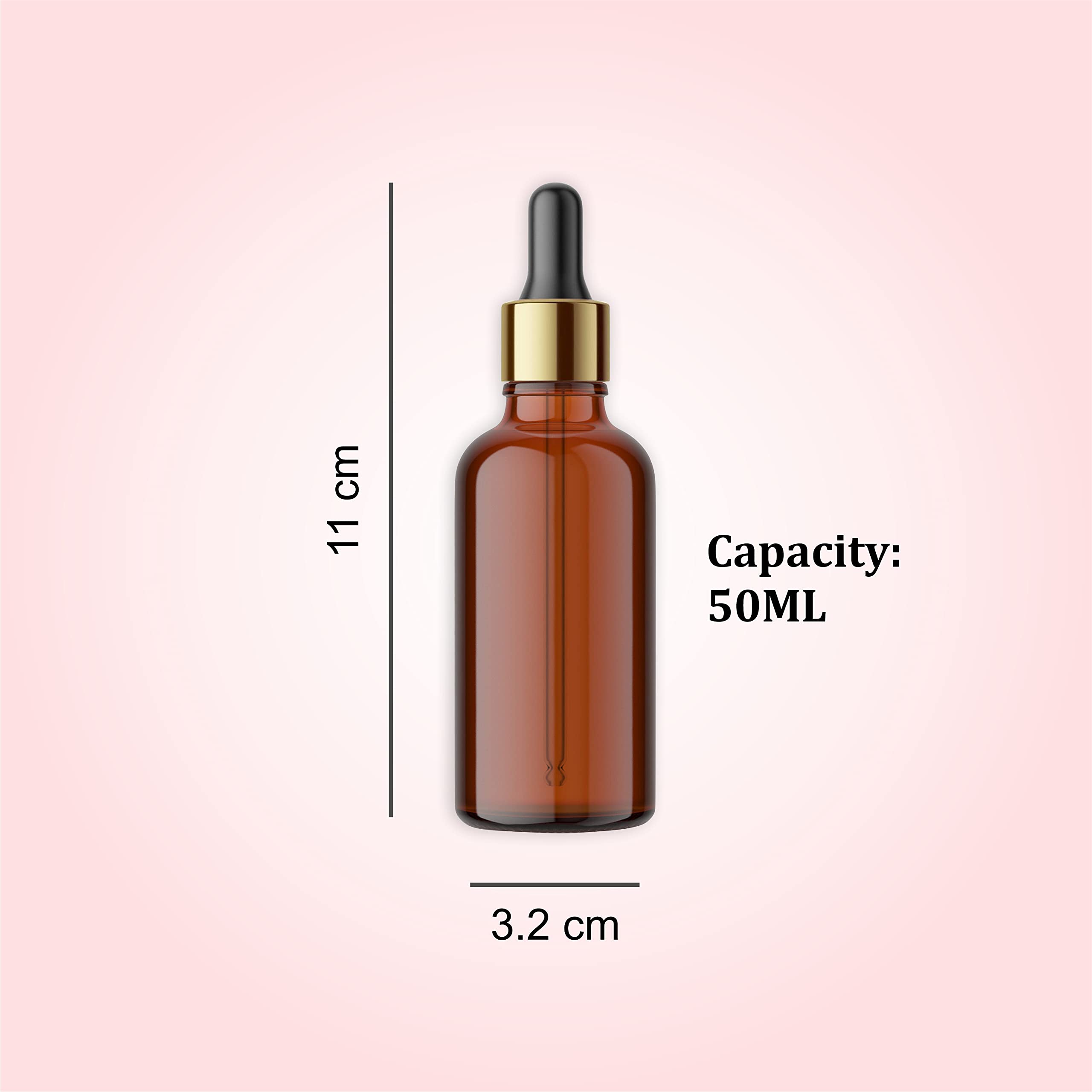 50ml Amber Glass Dropper Bottles with Golden Ring & Black Silicone Cap - Refillable Essential Oil Bottles for DIY, Tinctures, Serums & Cosmetics (Pack of 3) | Perfect for Aromatherapy, Skincare & Travel-Sized Beauty Products