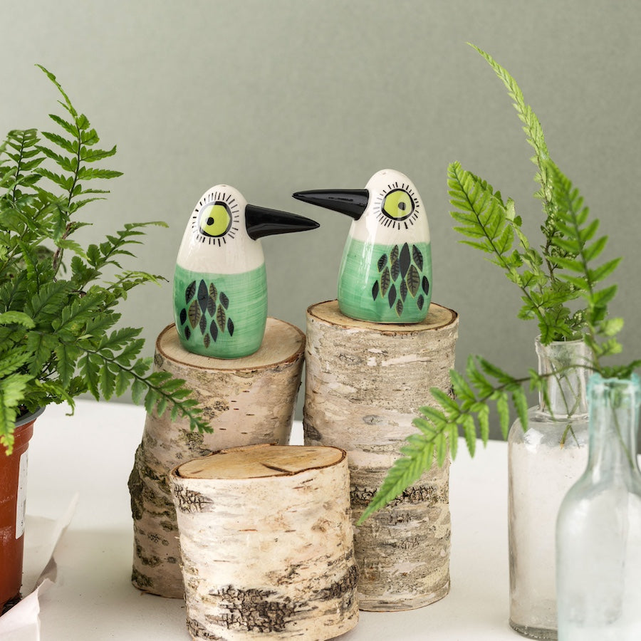 Green Bird Salt and Pepper Shakers Set of 4 - Cute Kitchen Decor for Dining Table, Restaurant, or Gift Idea
