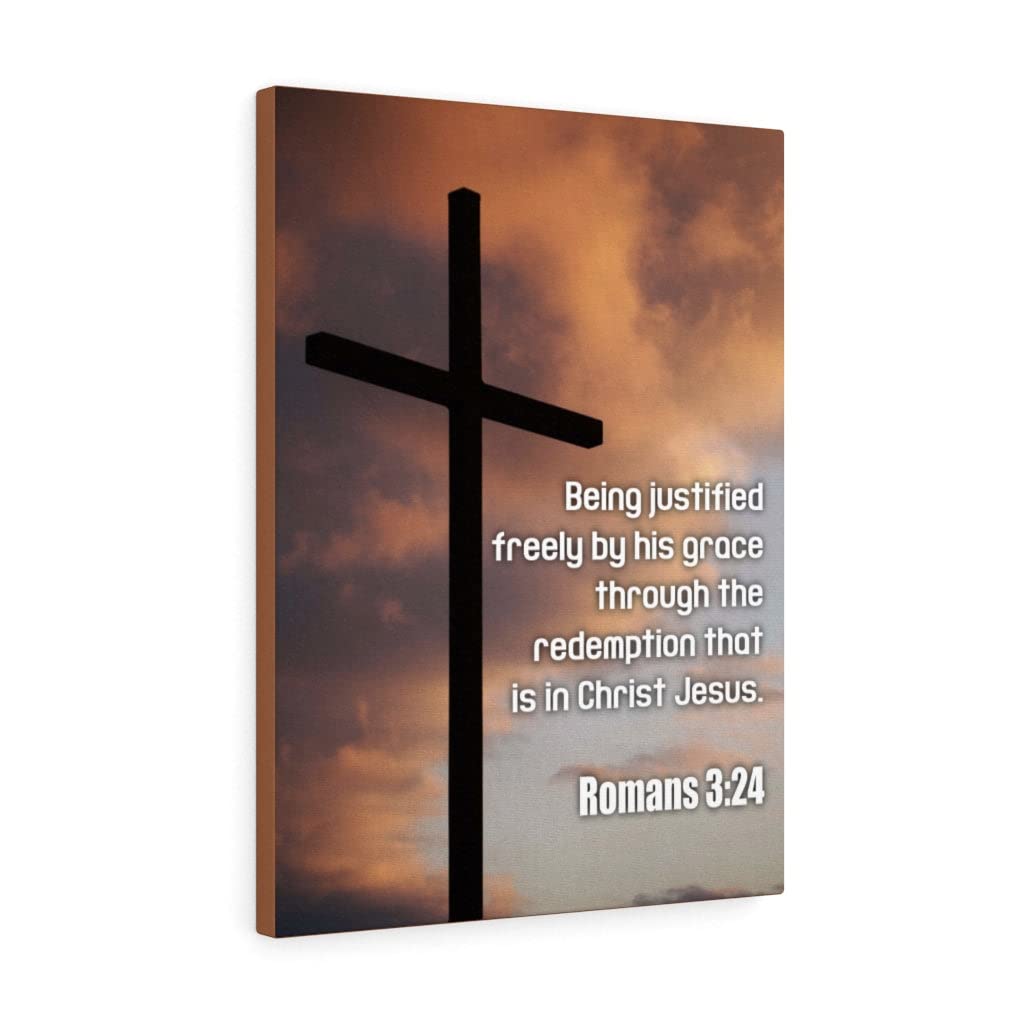 Christian Wall Art with Bible Verse - Romans 3:24 Scripture Print | Ready to Hang Inspirational Home Decor for Living Room, Bedroom & Church | Express Your Love Faith Gifts
