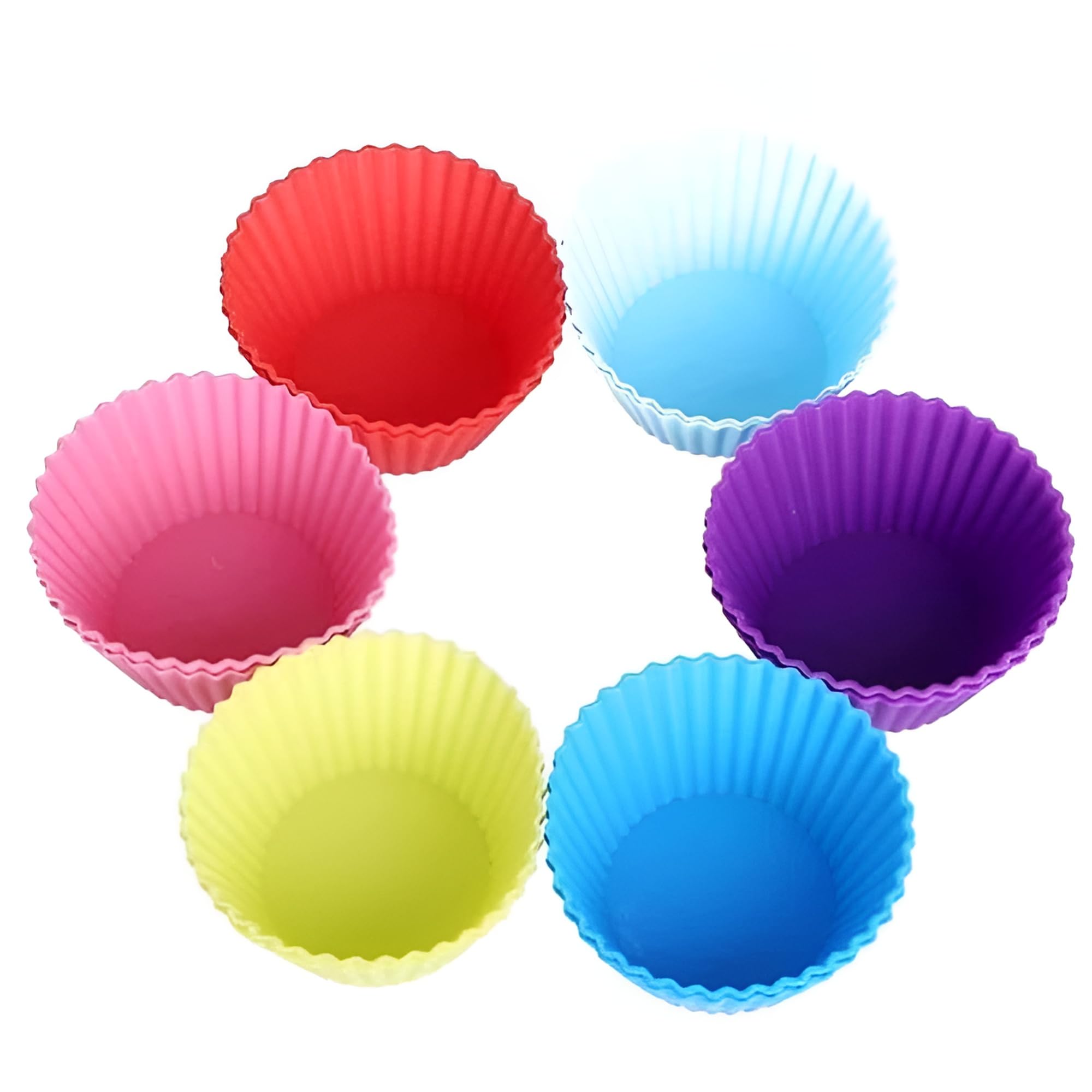 Flossymart Reusable Silicone Cupcake Liners - Non-Stick Baking Muffin Cupcake Molds, Standard Size, 6 Vibrant Colors (Set of 12) - Perfect for Baking Cupcakes, Muffins, Desserts & Party Treats
